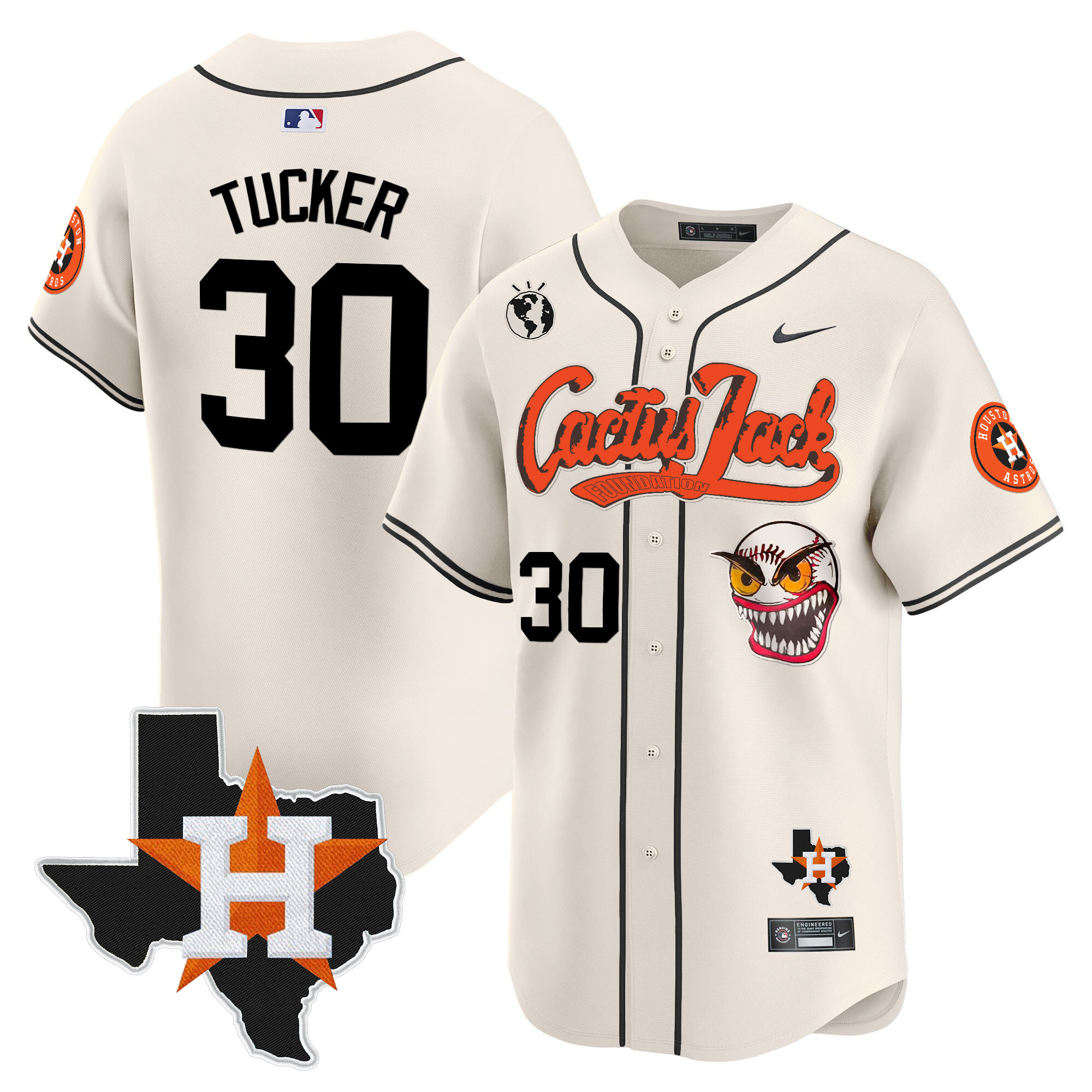 Men's Kyle Tucker Houston Astros Cactus Jack Patch Vapor Premier Limited Cream Jersey V12 - Stitched