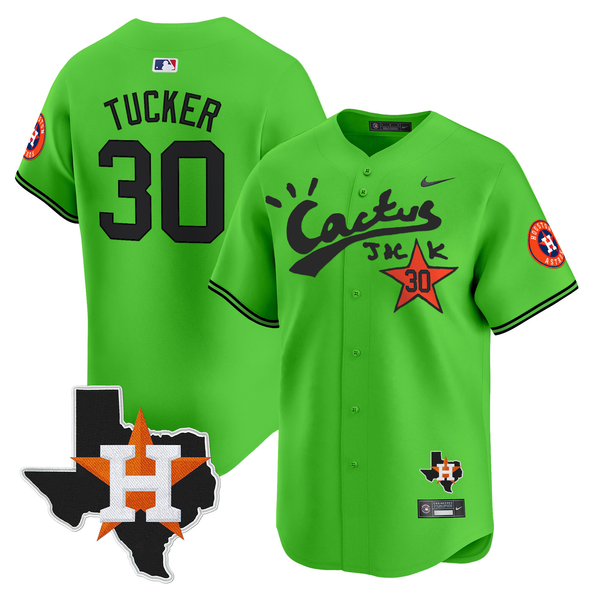 Men's Kyle Tucker Houston Astros Cactus Jack Patch Vapor Premier Limited Green Jersey V11 - Stitched