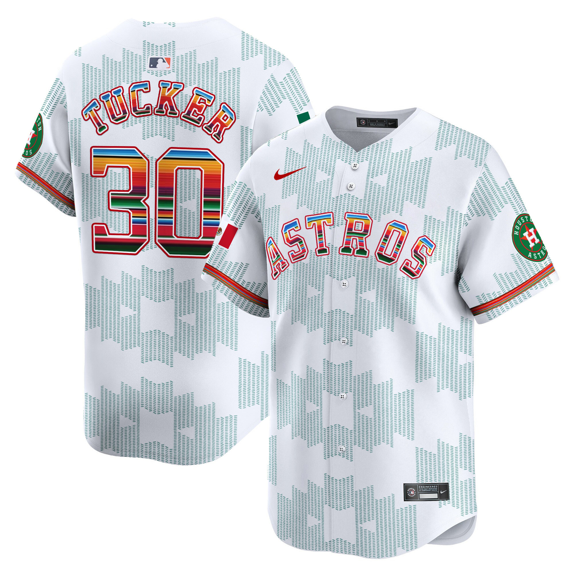 Men's Kyle Tucker Houston Astros Mexico Serape Style Vapor Premier Limited White Jersey V2- Printed