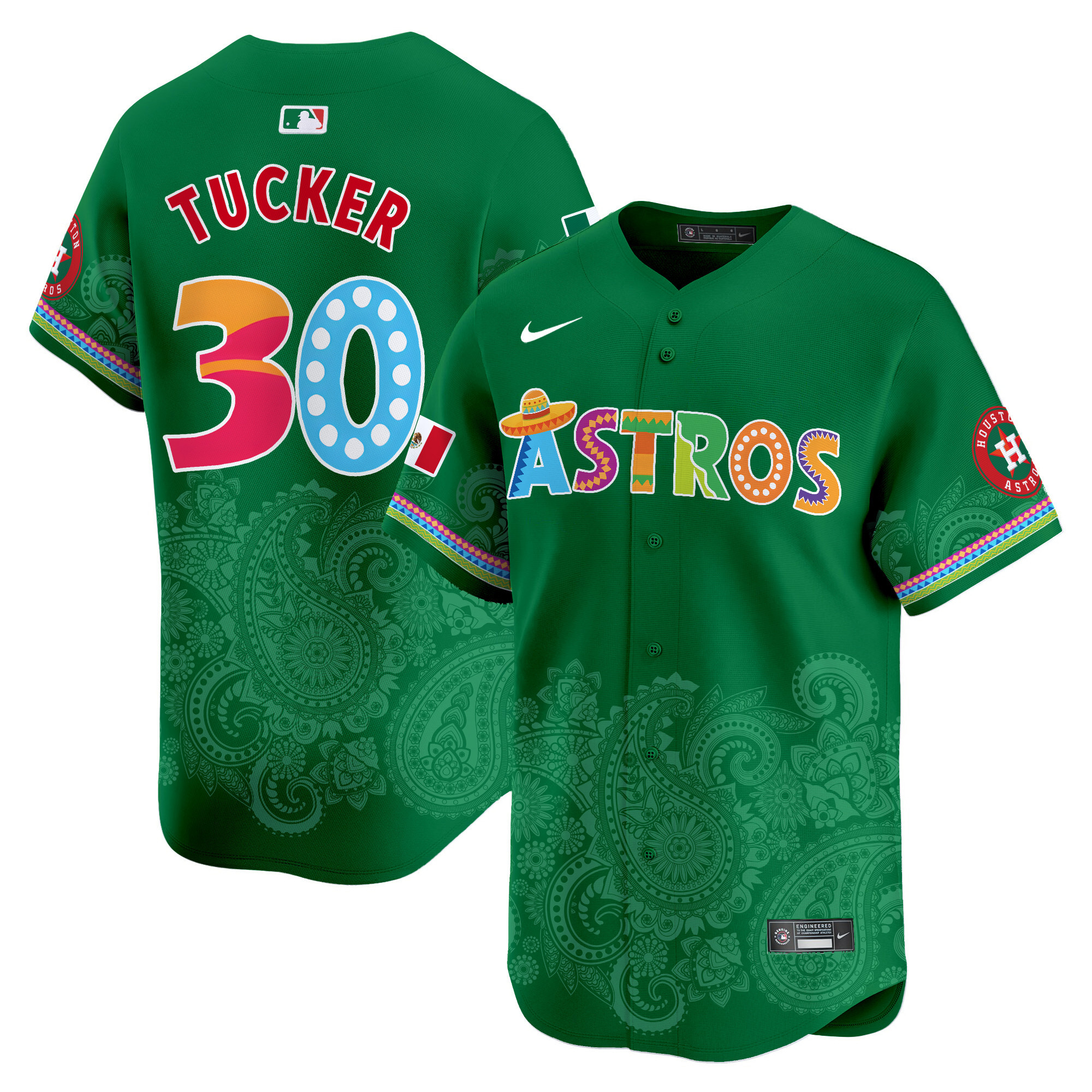 Men's Kyle Tucker Houston Astros Paisley Mexico Vapor Premier Limited Green Jersey V5- Printed