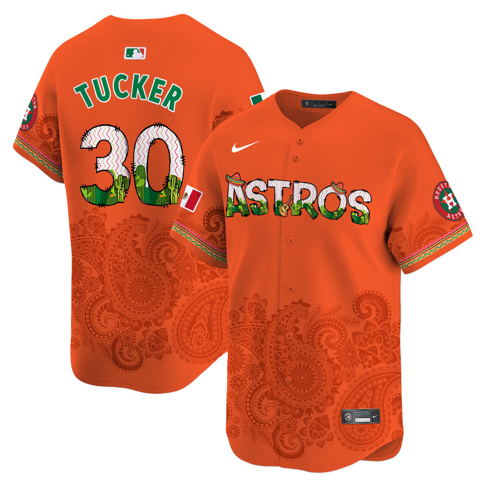 Men's Kyle Tucker Houston Astros Paisley Mexico Vapor Premier Limited Orange Jersey V4 - Printed