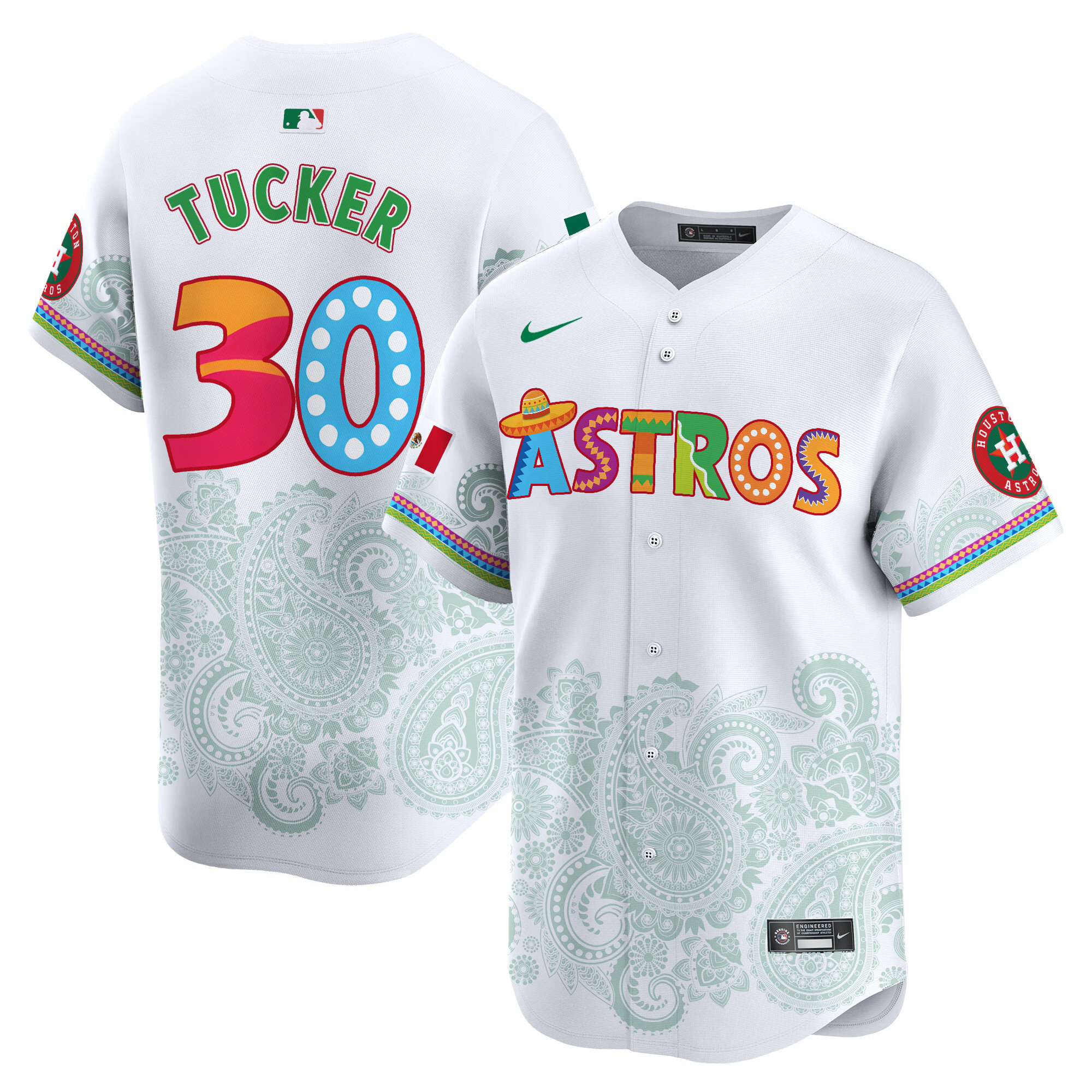 Men's Kyle Tucker Houston Astros Paisley Mexico Vapor Premier Limited White Jersey V5- Printed