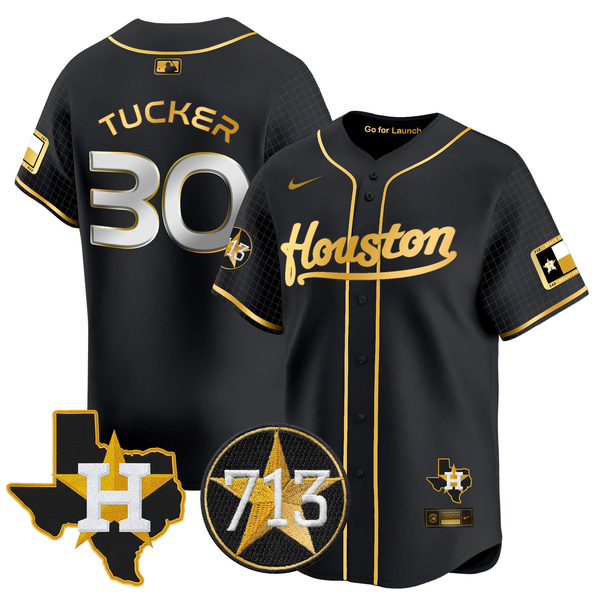 Men's Kyle Tucker Houston Astros Space City 713 Patch Vapor Premier Limited Black Gold Jersey - All Stitched