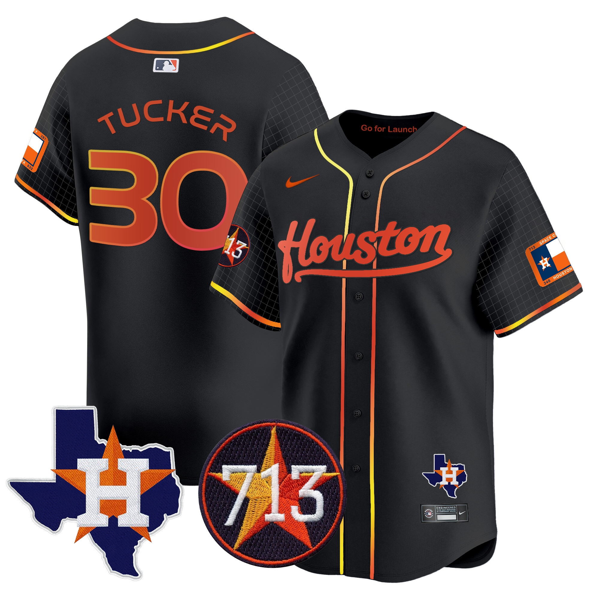 Men's Kyle Tucker Houston Astros Space City 713 Patch Vapor Premier Limited Black Jersey - All Stitched