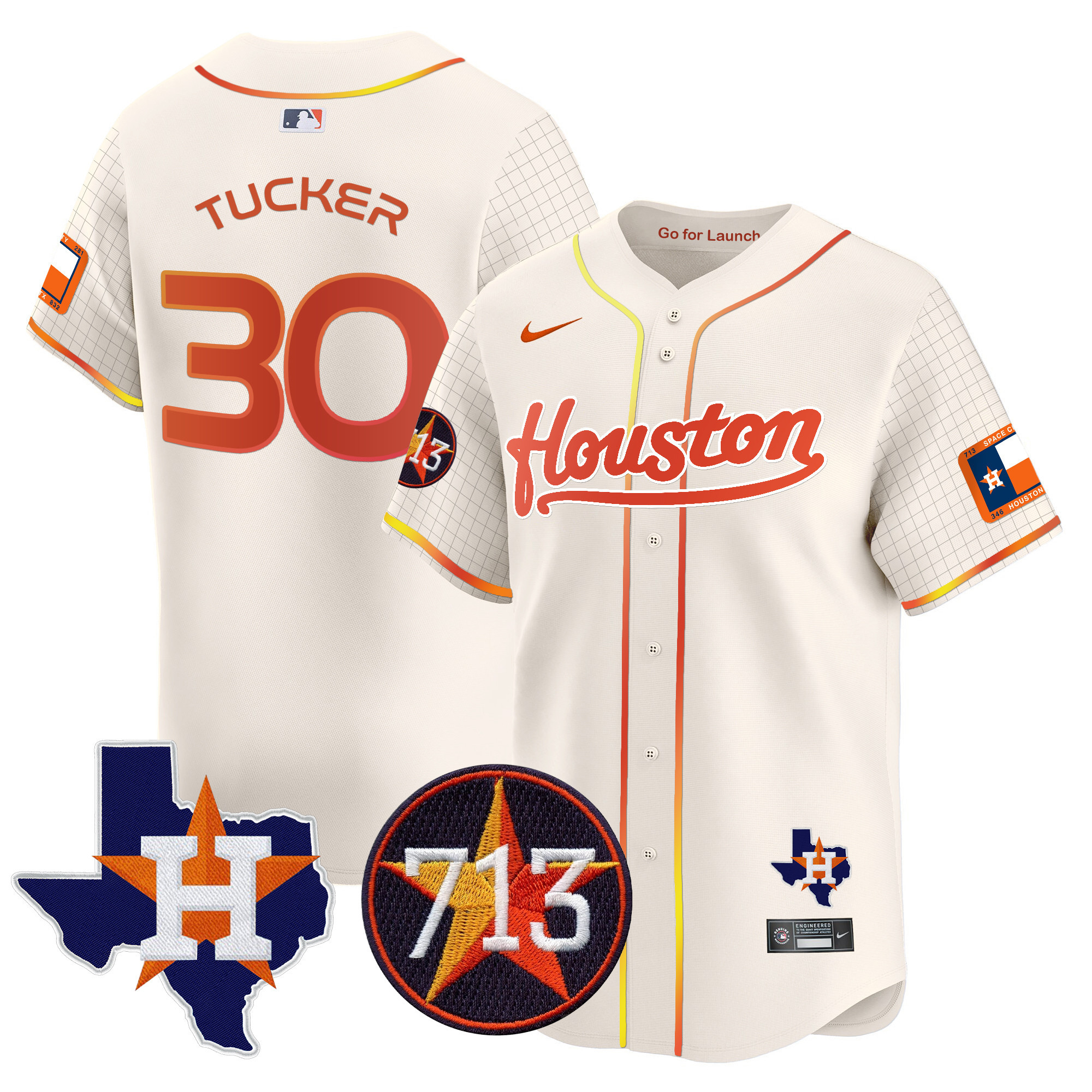 Men's Kyle Tucker Houston Astros Space City 713 Patch Vapor Premier Limited Cream Jersey - All Stitched