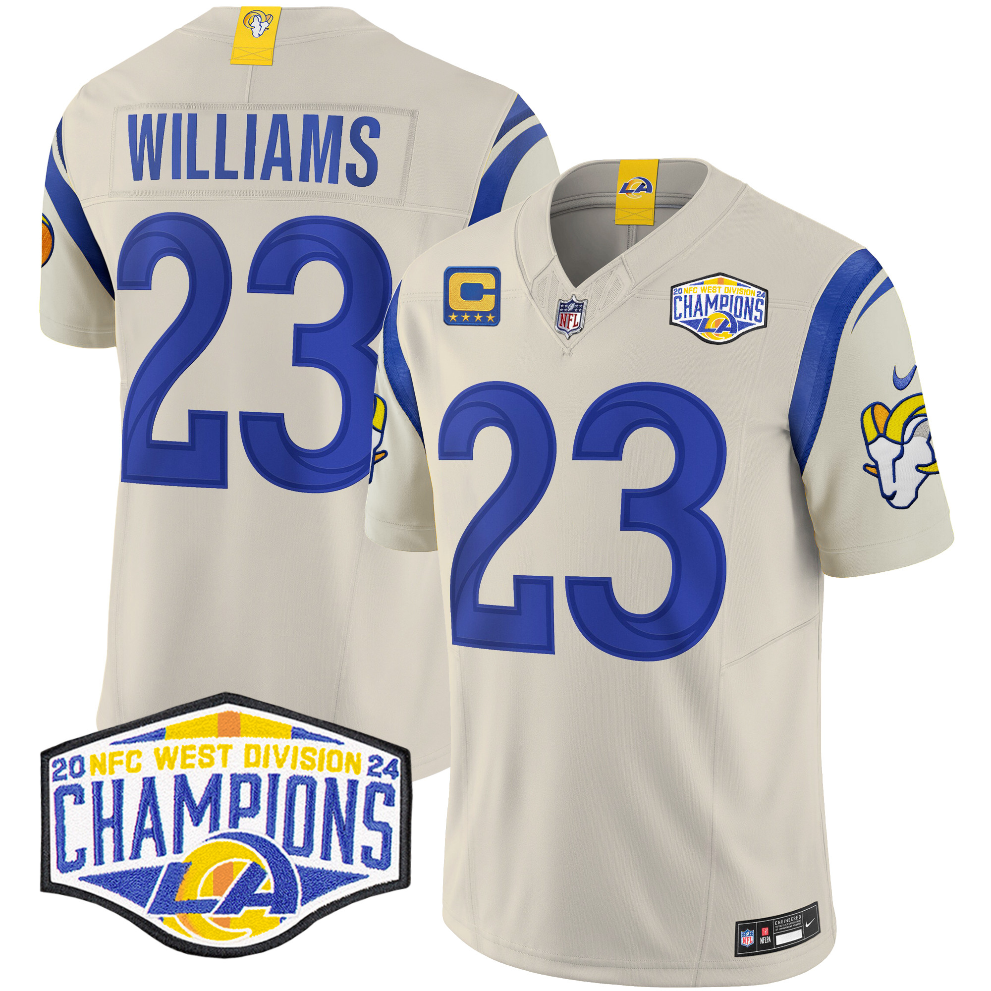 Men's Kyren Williams Los Angeles Rams 2024 NFC West Division Champions Vapor Limited Bone Jersey - All Stitched