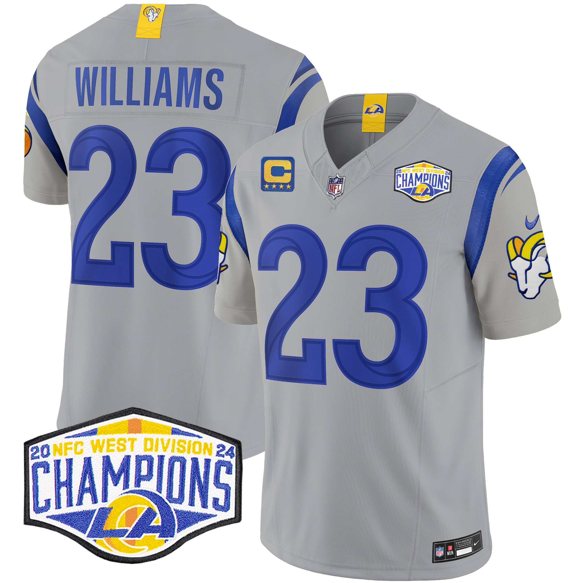 Men's Kyren Williams Los Angeles Rams 2024 NFC West Division Champions Vapor Limited Gray Jersey - All Stitched
