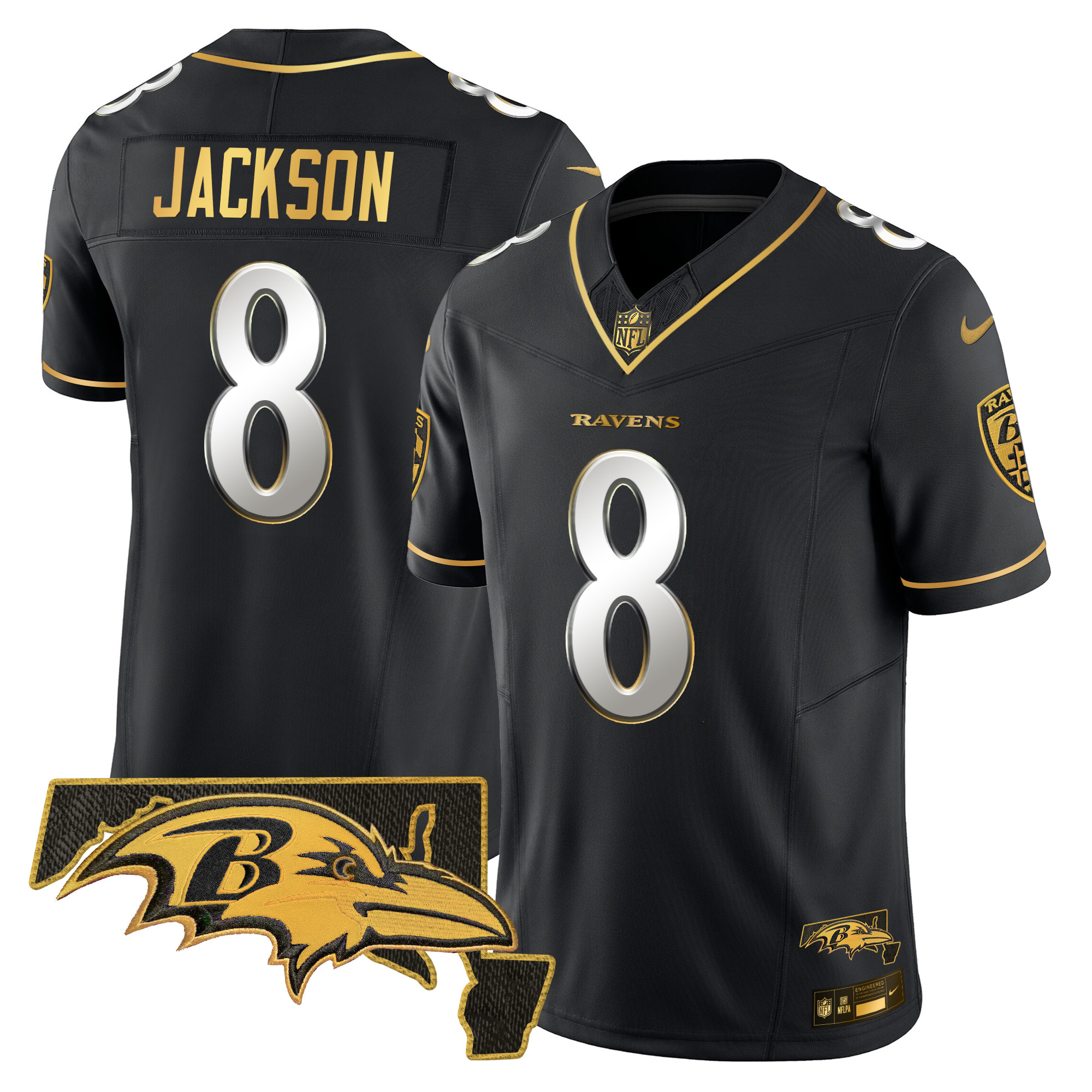 Men's Lamar Jackson Baltimore Ravens 2024 Gold Vapor Limited Black Limited Jersey - All Stitched