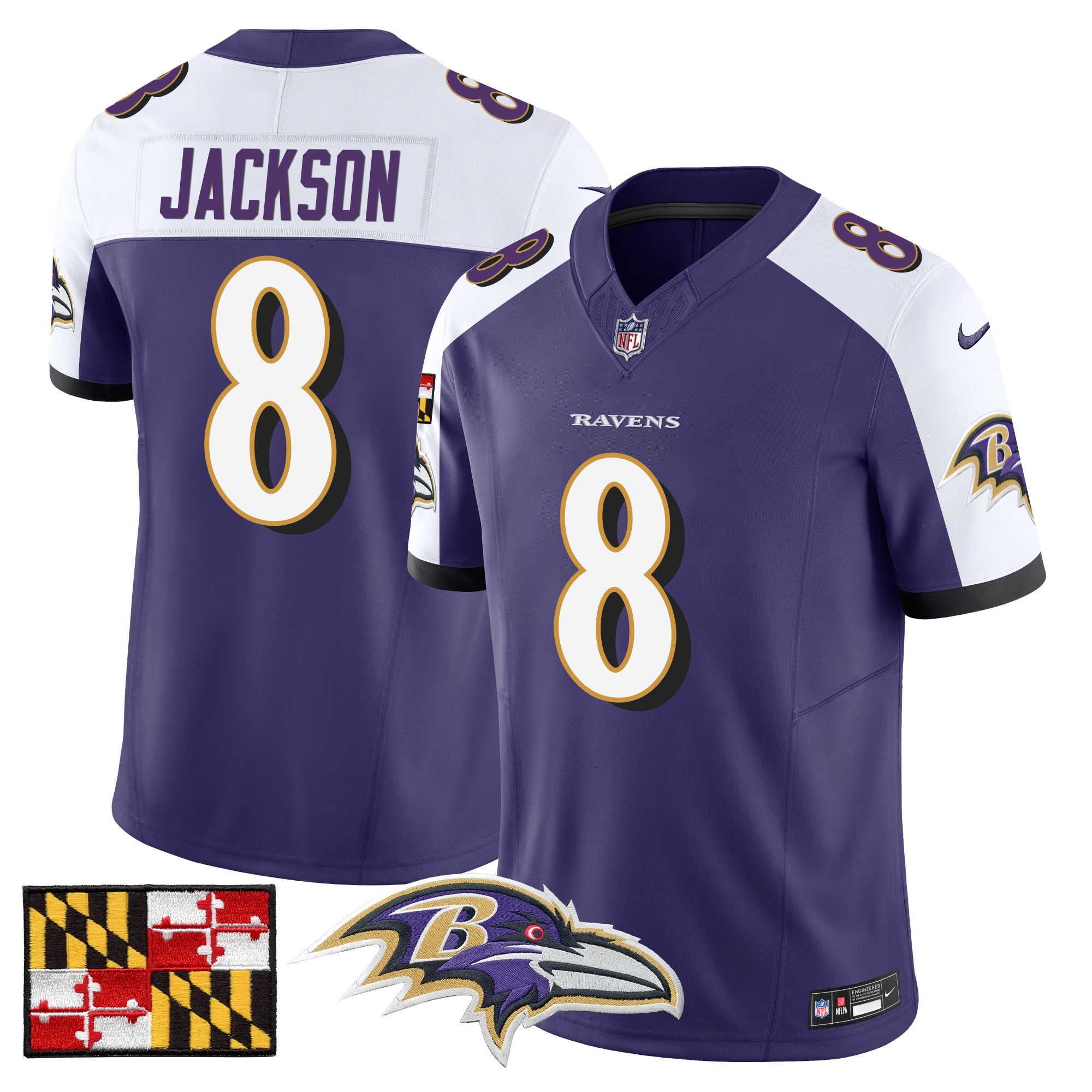 Men's Lamar Jackson Baltimore Ravens 2024 Maryland Flag Vapor Limited Purple Alternate Jersey - All Stitched