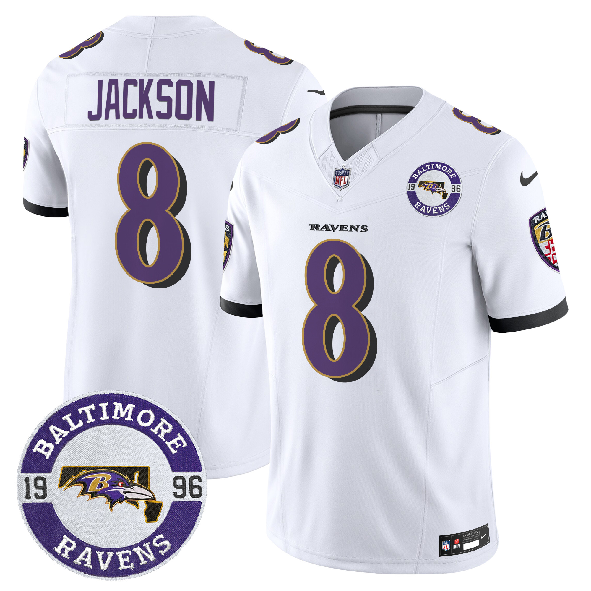 Men's Lamar Jackson Baltimore Ravens 2024 Vapor Limited White Jersey - All Stitched
