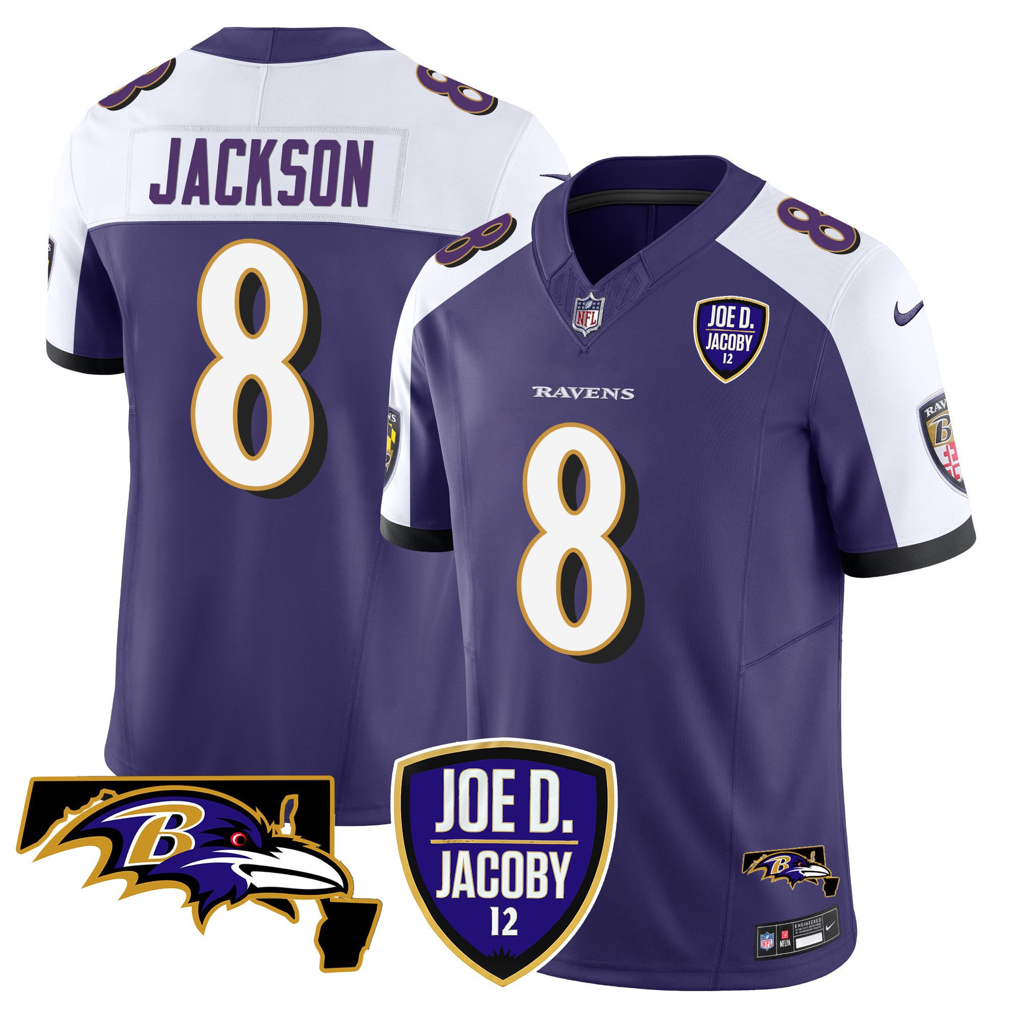 Men's Lamar Jackson Baltimore Ravens Joe D & Jacoby Patch Vapor Limited Purple Alternate Jersey - All Stitched