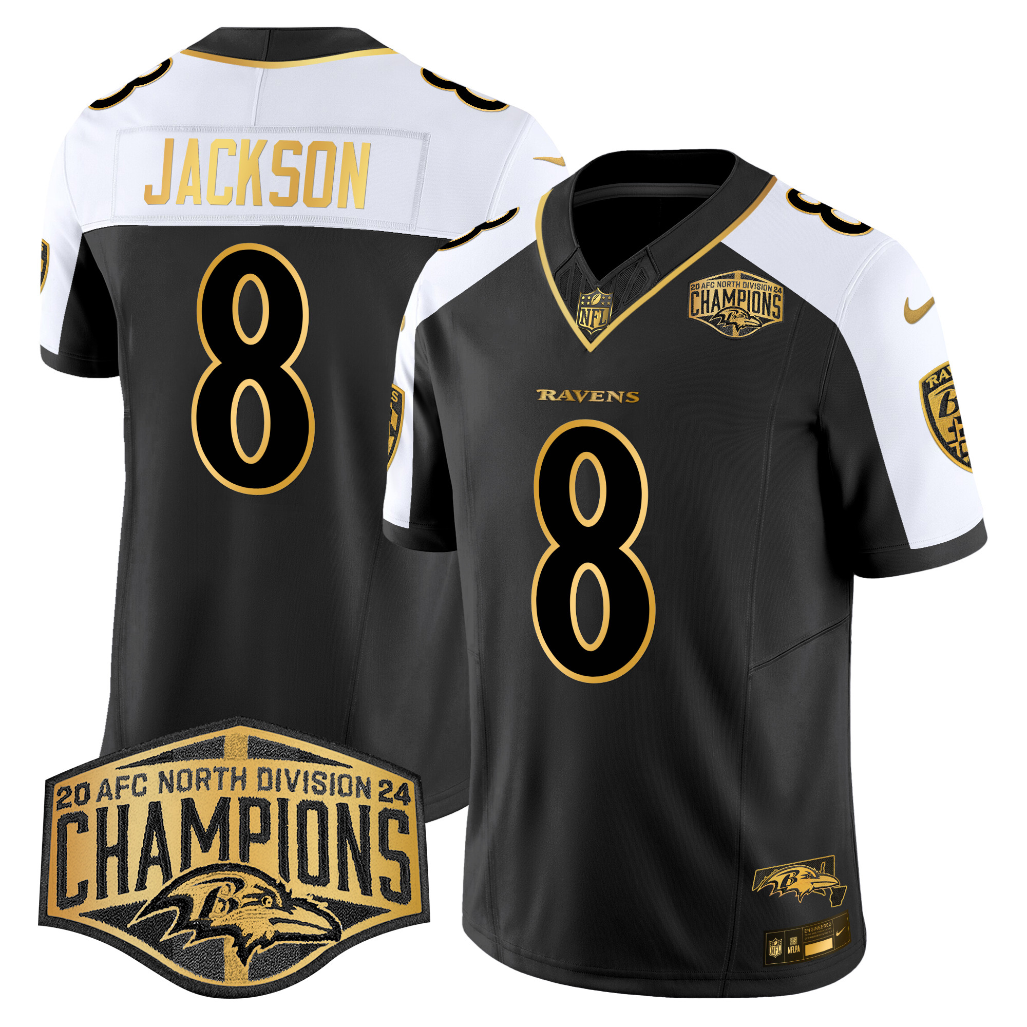 Men's Lamar Jackson Baltimore Ravens Maryland Flag Map 2024 AFC North Division Champions Patch Gold Vapor Limited Alternate Jersey - All Stitched