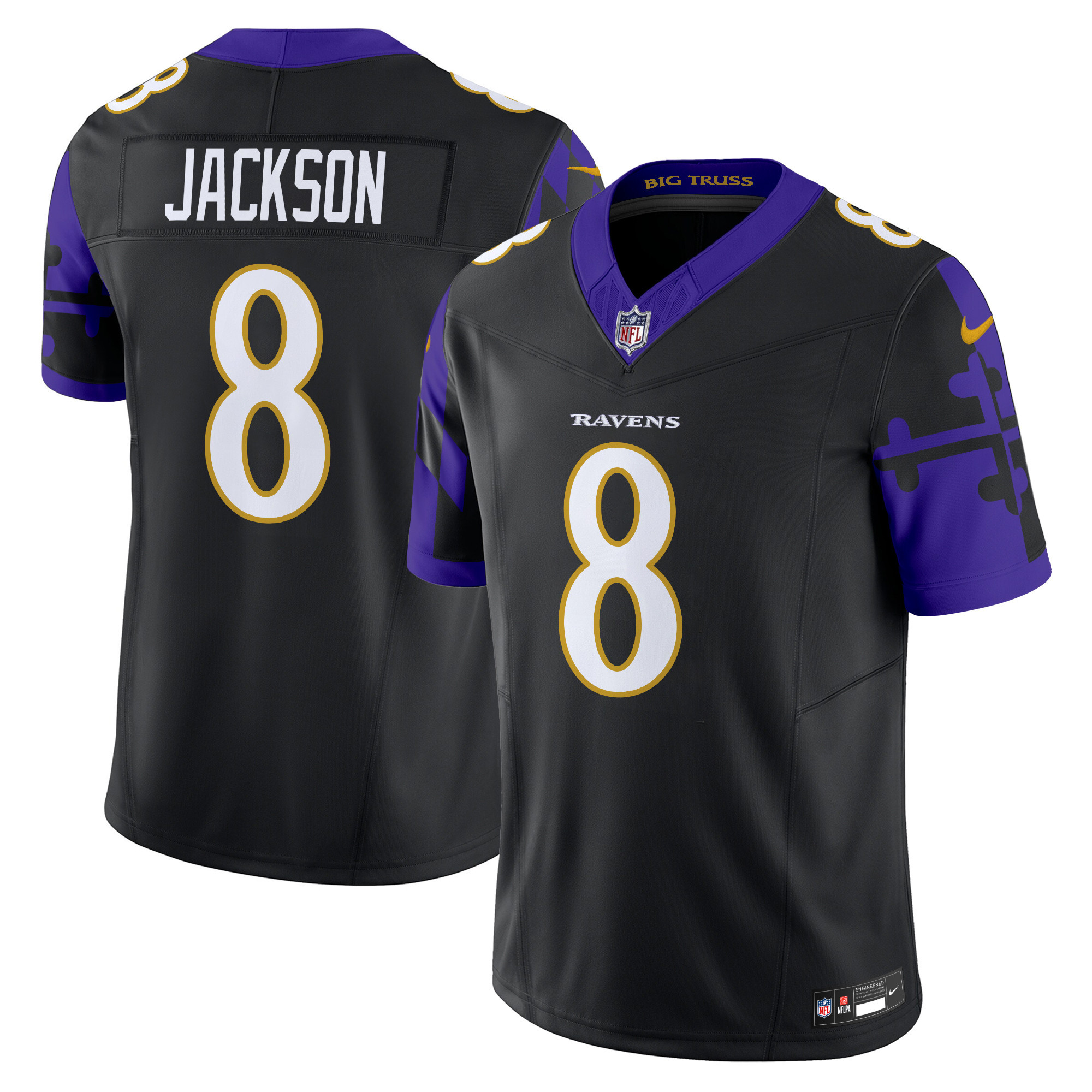 Men's Lamar Jackson Baltimore Ravens Maryland Flag Vapor Limited Black Jersey - All Stitched
