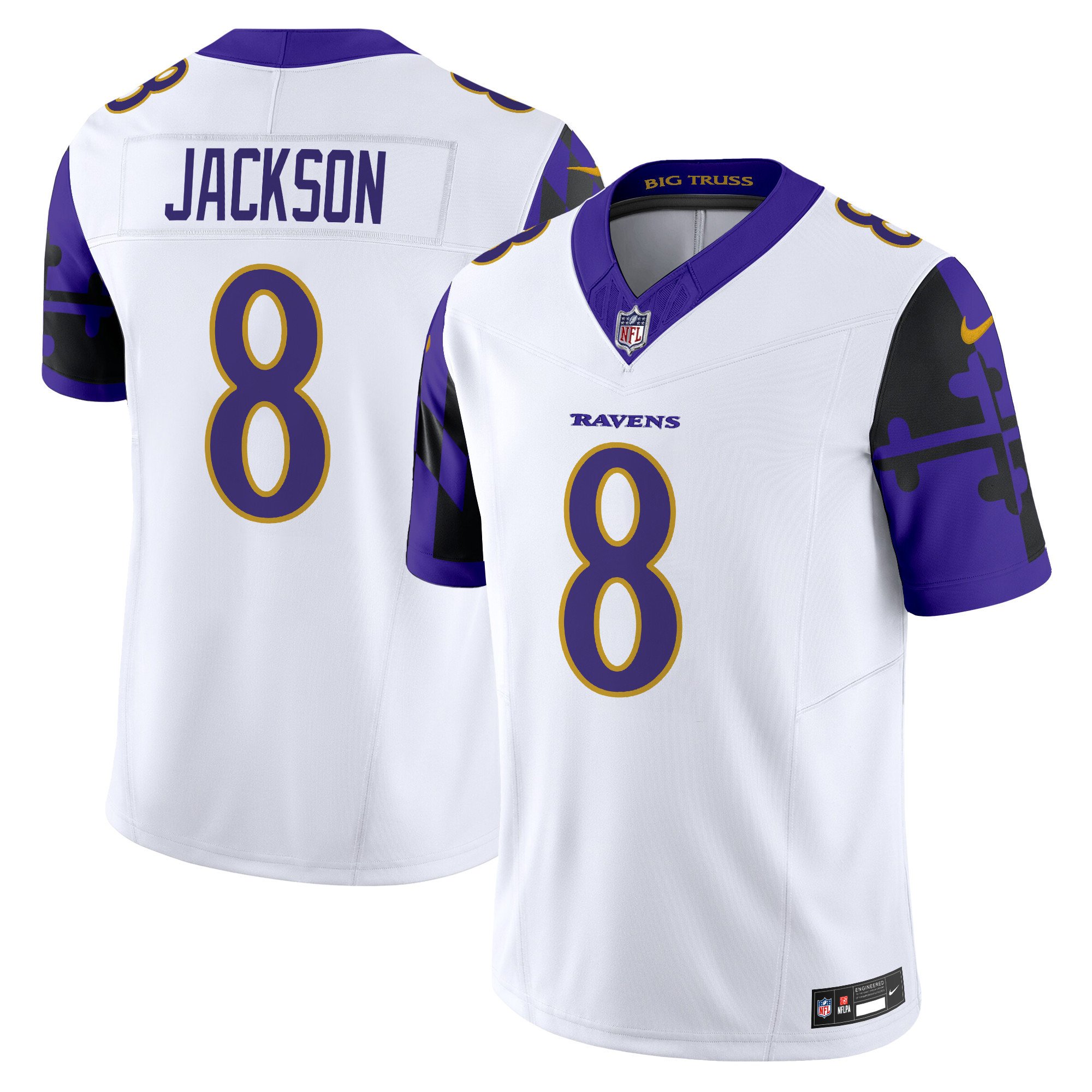 Men's Lamar Jackson Baltimore Ravens Maryland Flag Vapor Limited White Jersey - All Stitched