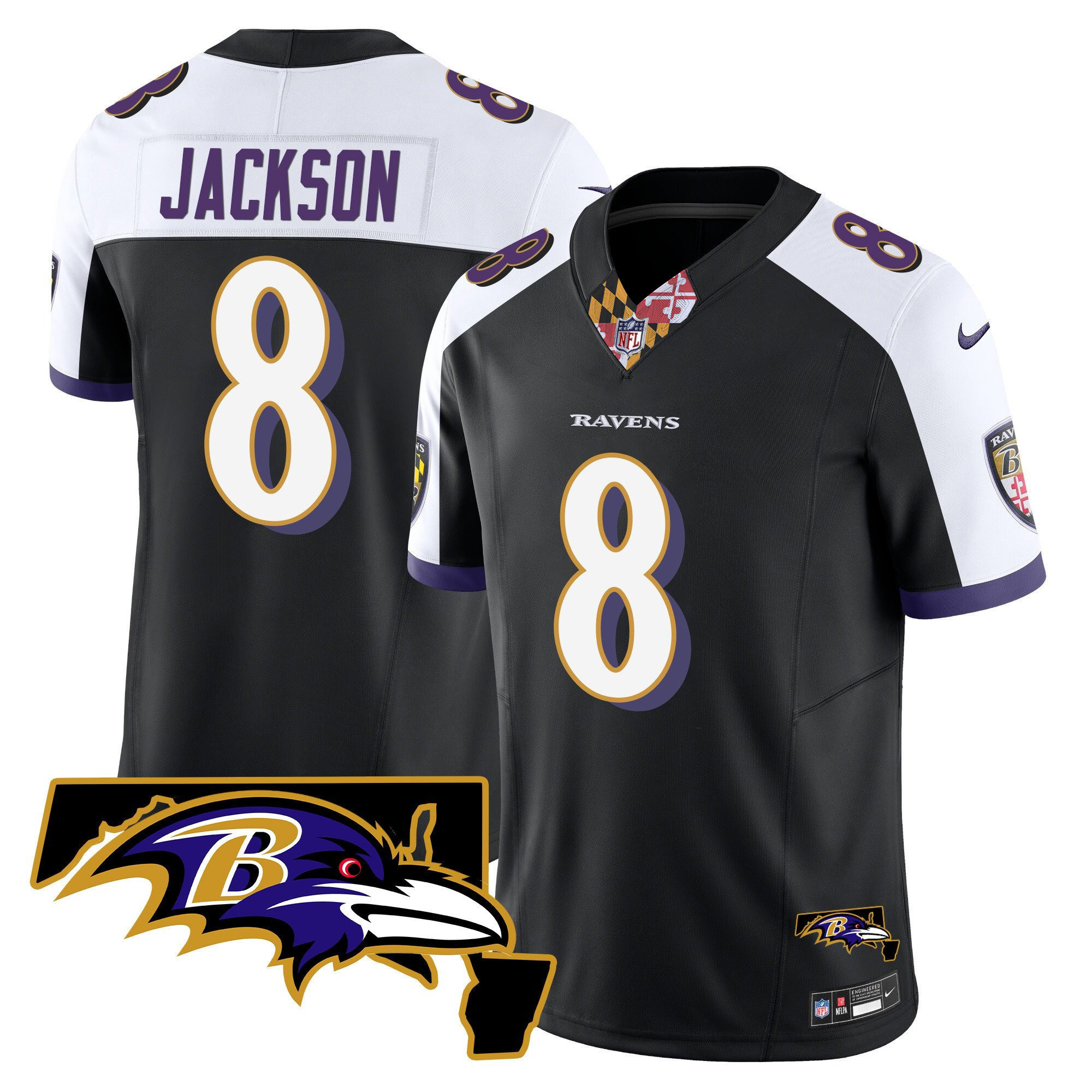 Men's Lamar Jackson Baltimore Ravens Maryland Patch Vapor Limited Black Alternate Jersey - All Stitched