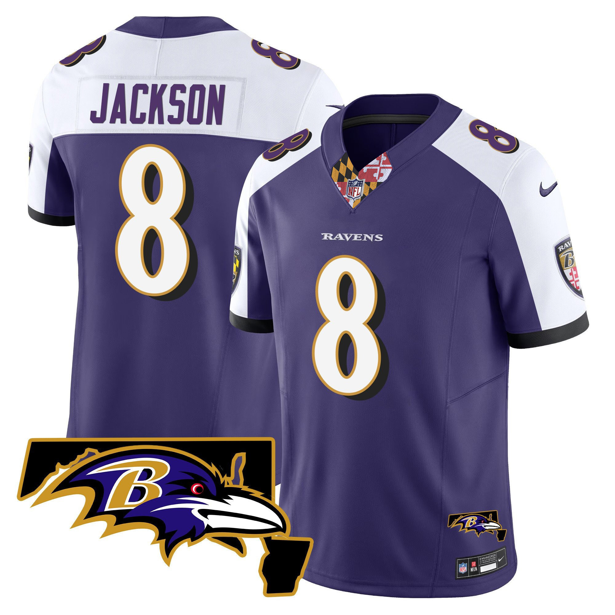 Men's Lamar Jackson Baltimore Ravens Maryland Patch Vapor Limited Purple Alternate Jersey - All Stitched
