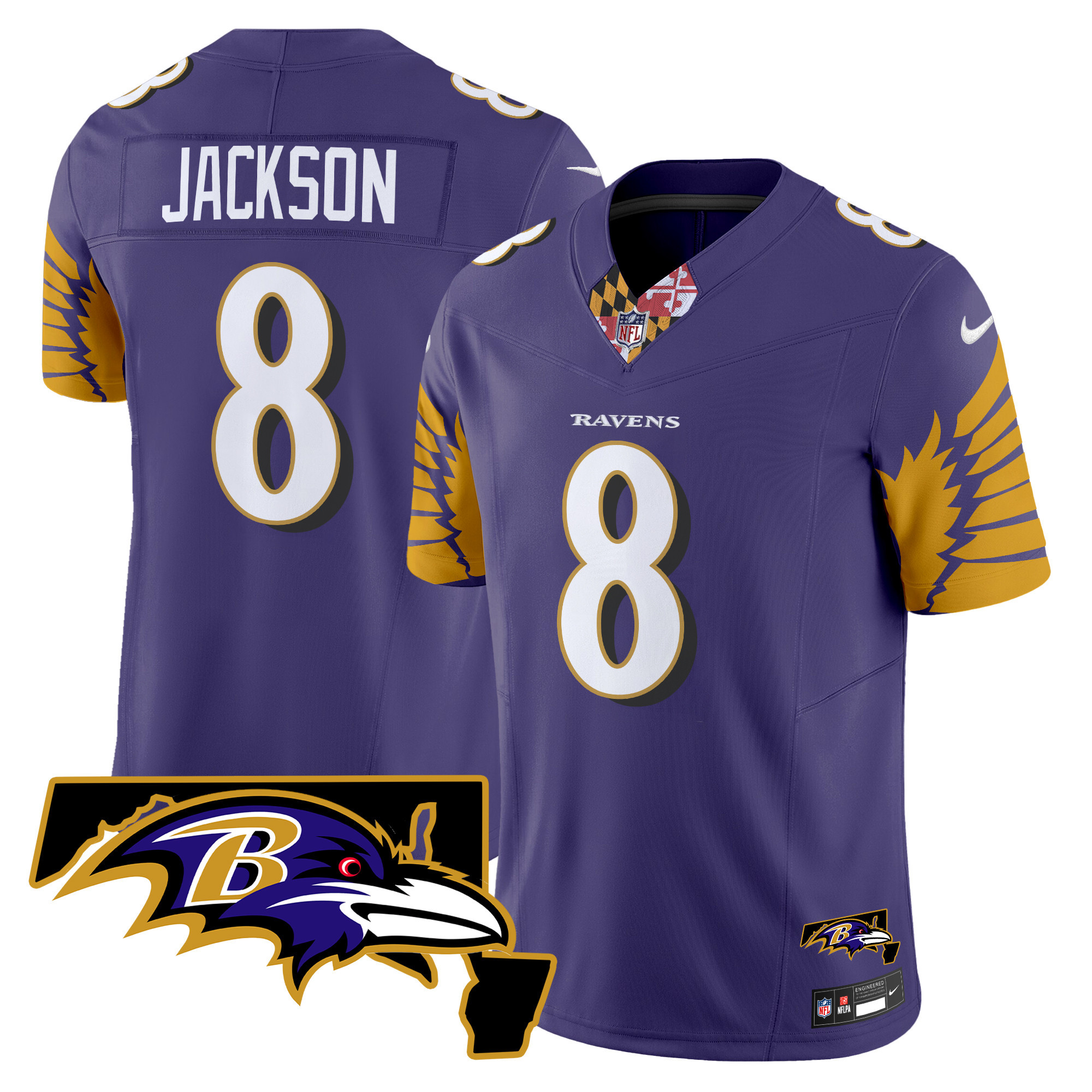 Men's Lamar Jackson Baltimore Ravens Maryland Patch Vapor Limited Purple Jersey - All Stitched