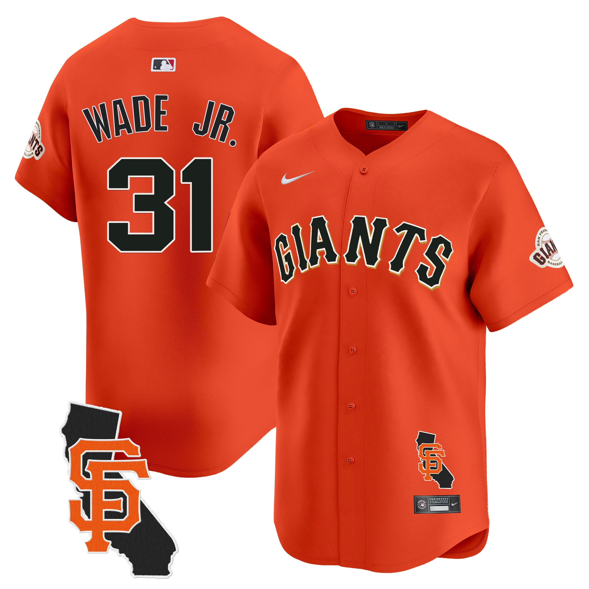 Men's LaMonte Wade Jr. San Francisco Giants California Patch Vapor Premier Limited Orange Jersey - All Stitched