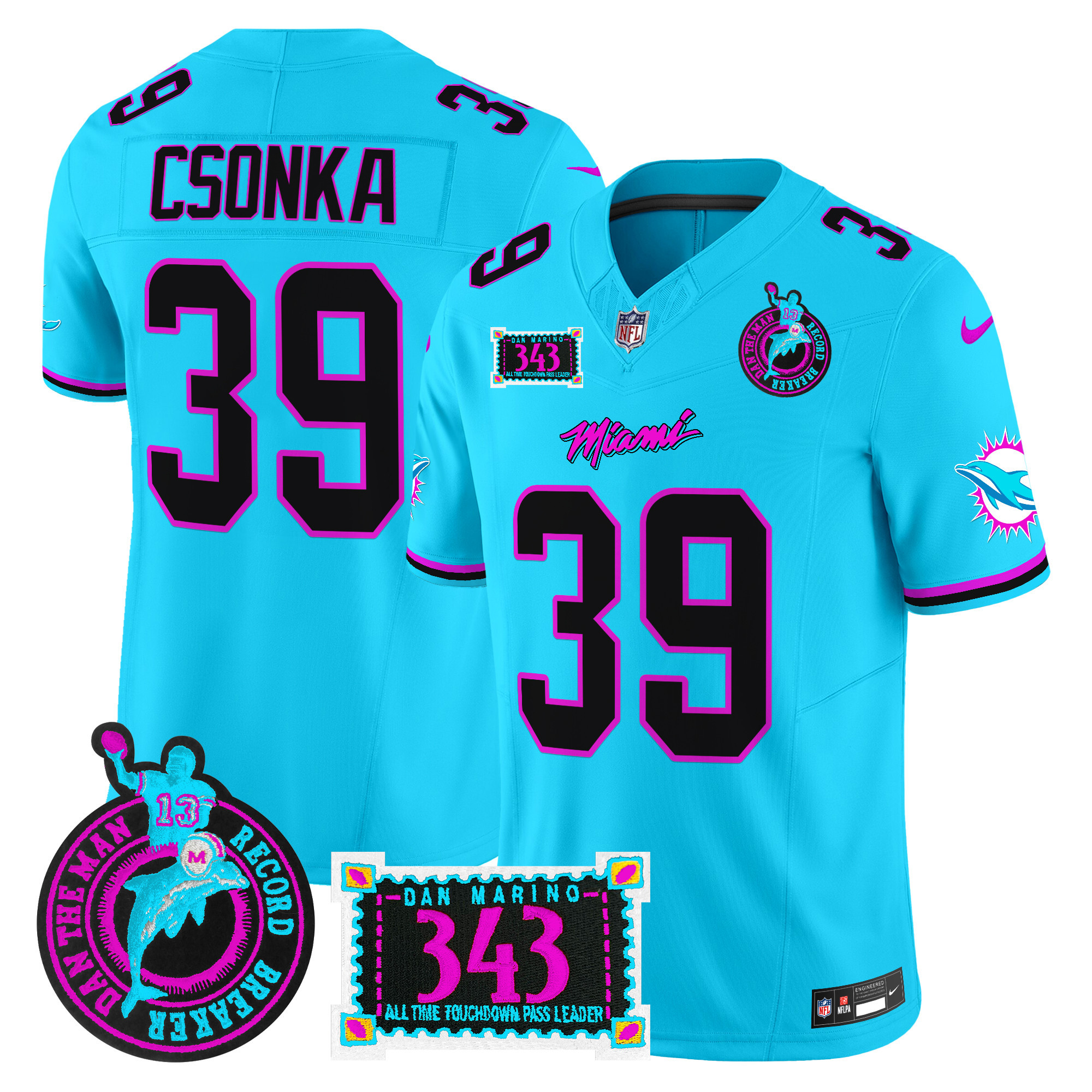 Men's Larry Csonka Miami Dolphins "Dan the Man Record Breaker" Patch Vapor Limited Aqua Jersey - All Stitched