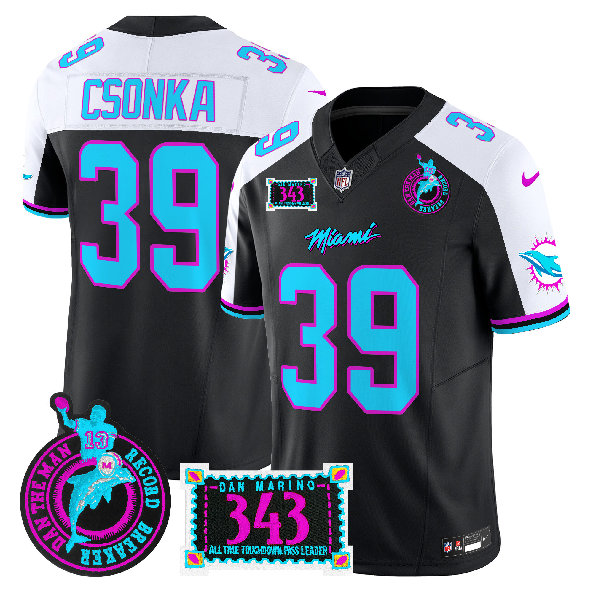 Men's Larry Csonka Miami Dolphins "Dan the Man Record Breaker" Patch Vapor Limited Black Alternate Jersey - All Stitched