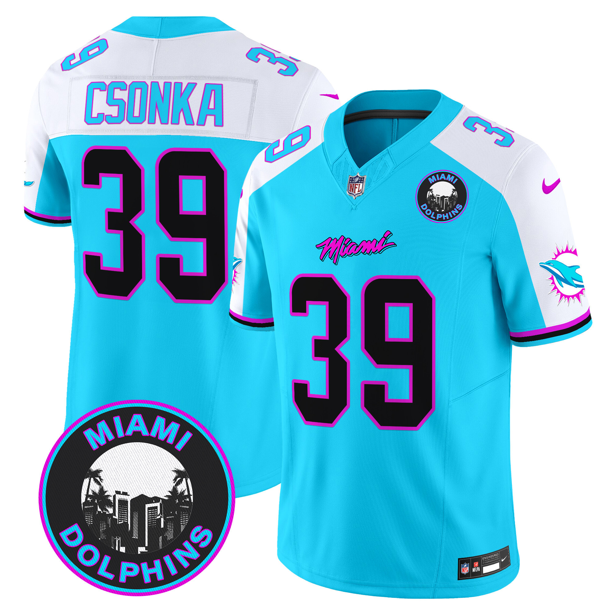 Men's Larry Csonka Miami Dolphins "Miami Vice" Vapor Limited Aqua Alternate Jersey V3 - All Stitched