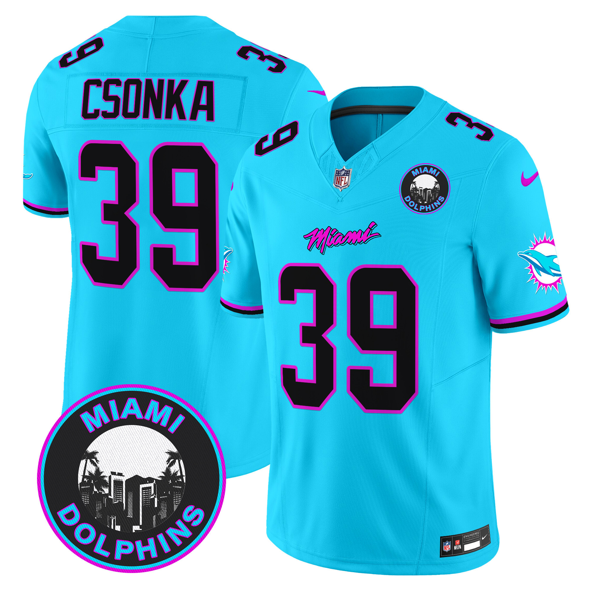Men's Larry Csonka Miami Dolphins "Miami Vice" Vapor Limited Aqua Jersey V3 - All Stitched