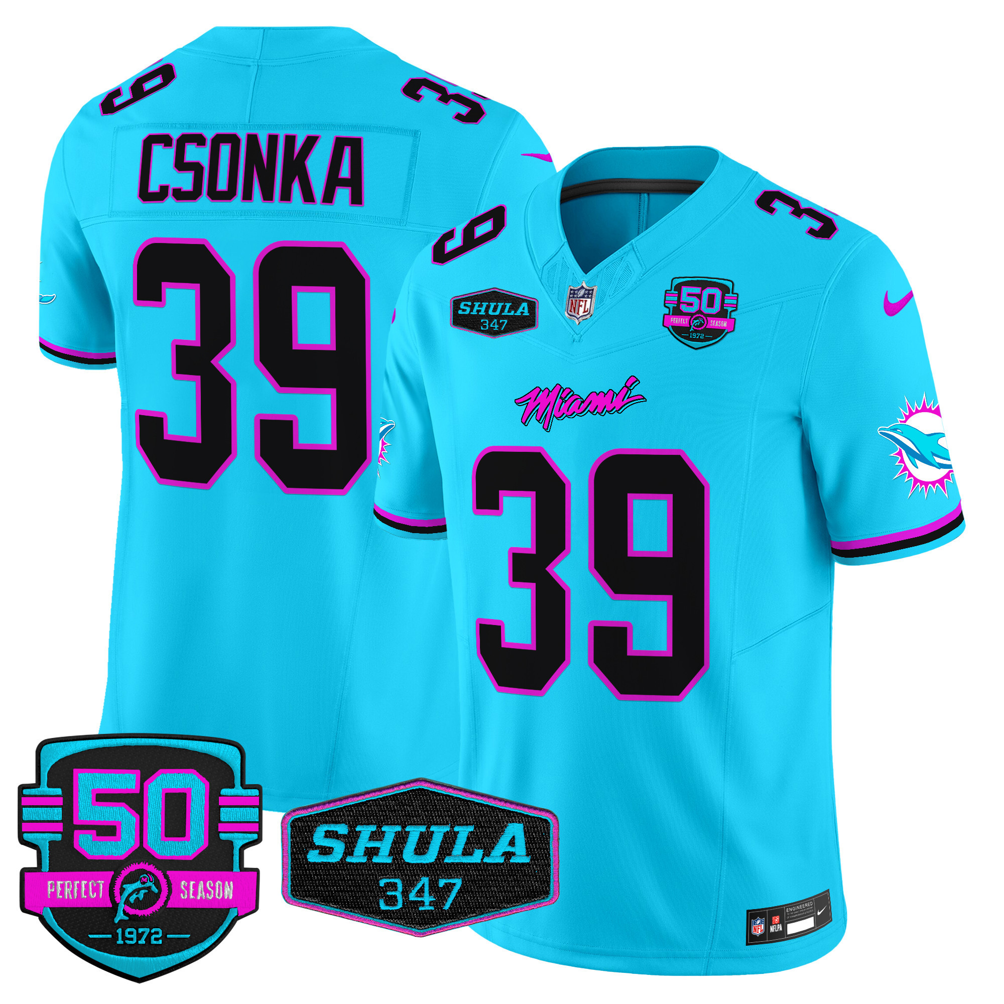 Men's Larry Csonka Miami Dolphins "Miami Vice" Vapor Limited Aqua Jersey V4 - All Stitched