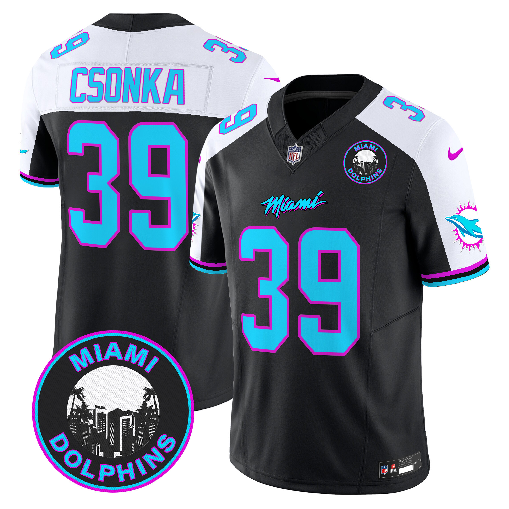 Men's Larry Csonka Miami Dolphins "Miami Vice" Vapor Limited Black Alternate Jersey V3 - All Stitched