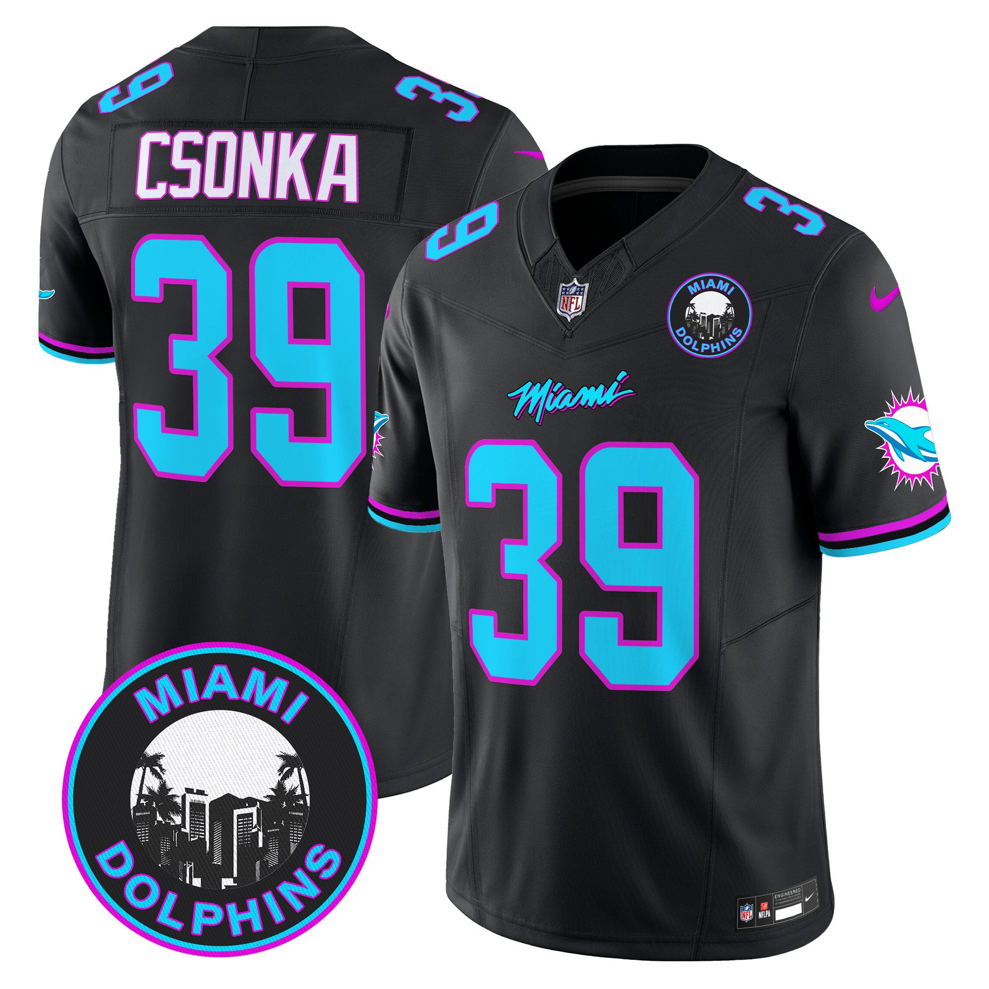 Men's Larry Csonka Miami Dolphins "Miami Vice" Vapor Limited Black Jersey V3 - All Stitched