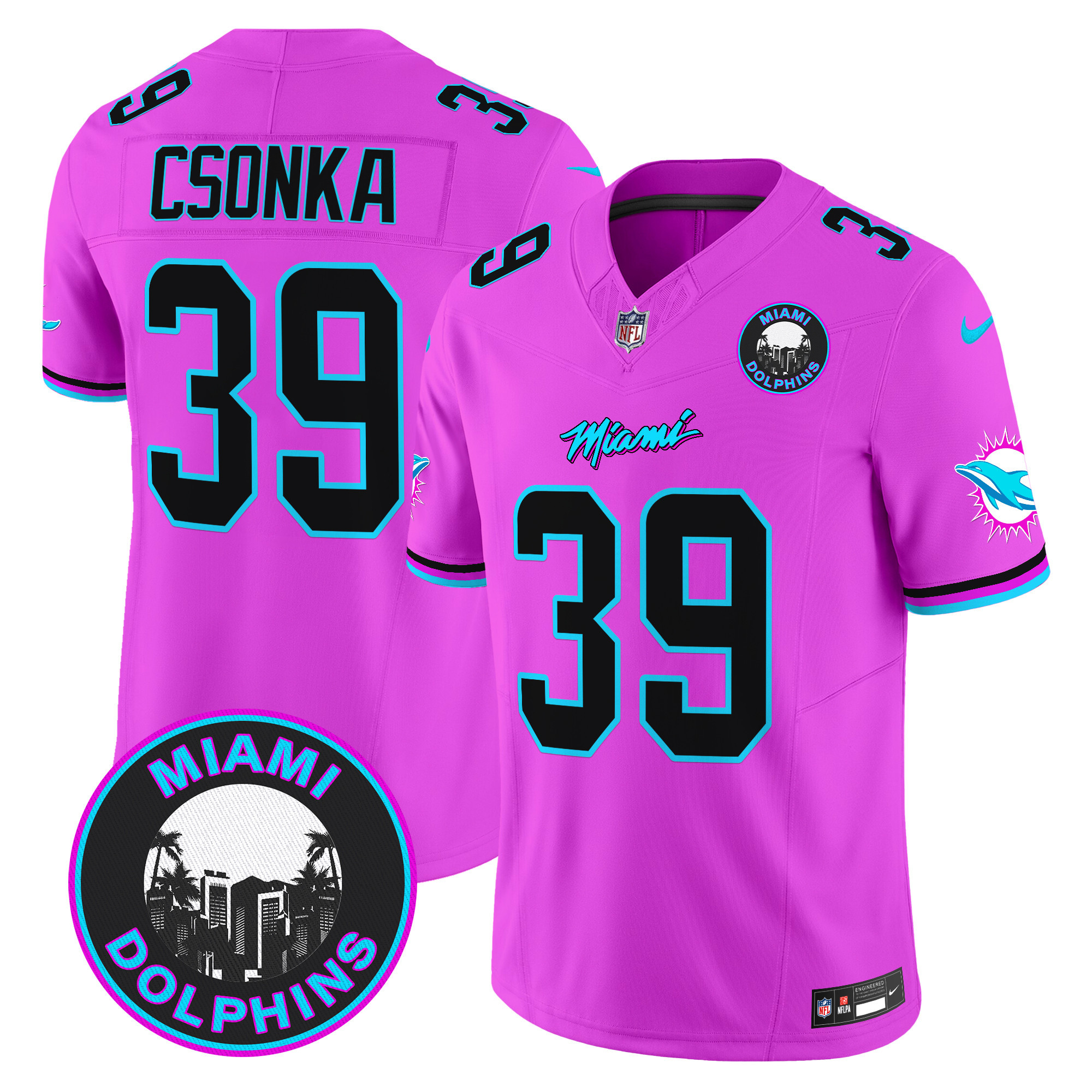 Men's Larry Csonka Miami Dolphins "Miami Vice" Vapor Limited Pink Jersey V3 - All Stitched