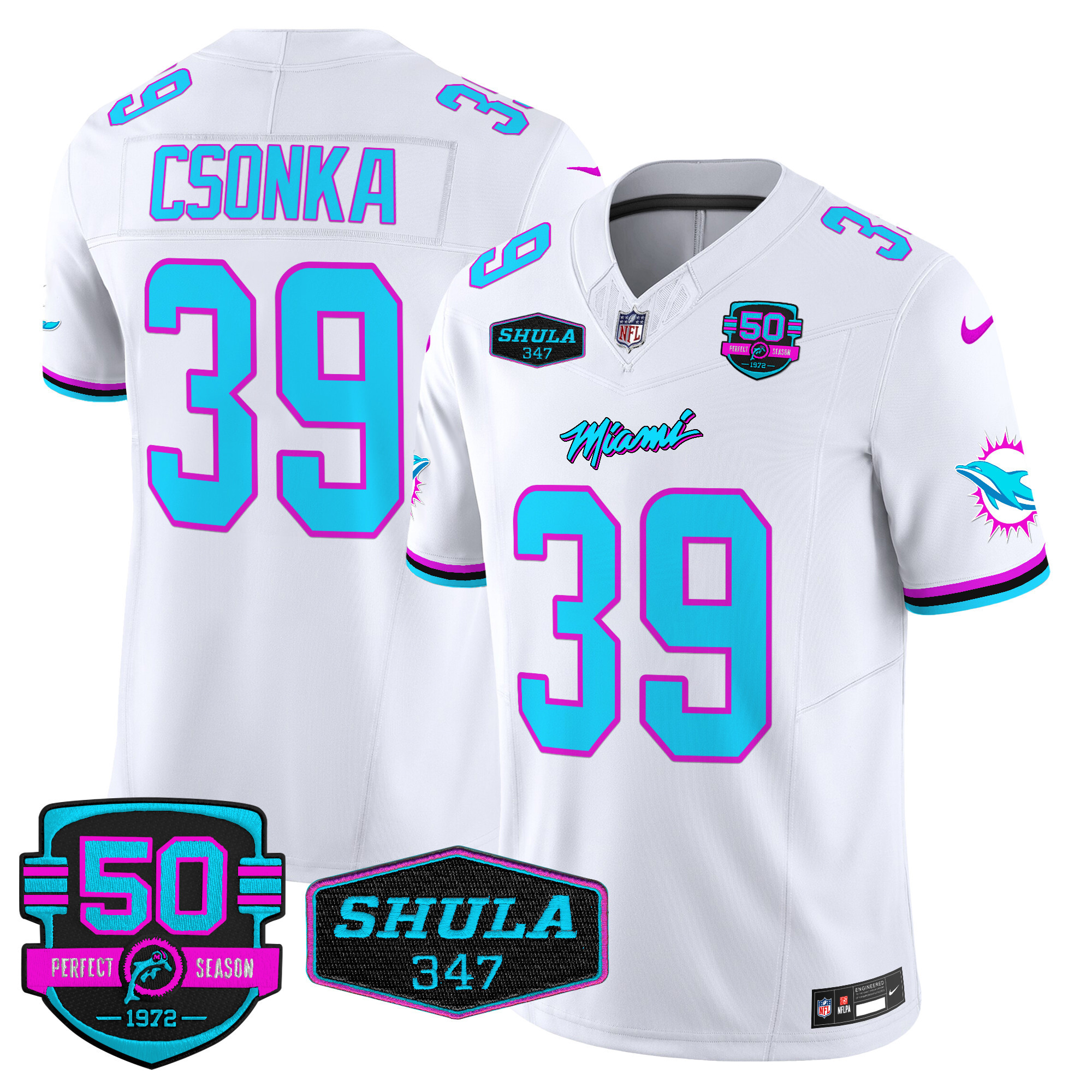 Men's Larry Csonka Miami Dolphins "Miami Vice" Vapor Limited White Jersey V4 - All Stitched