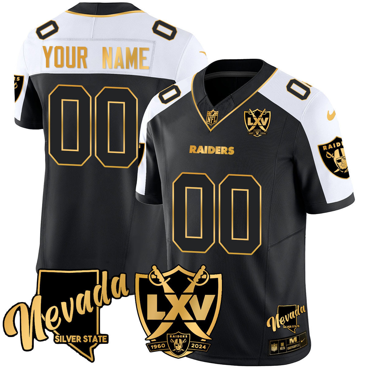 Men's Las Vegas Raiders 2024 Gold Vapor Limited Custom Black Alternate Jersey - 65th Anniversary - All Stitched