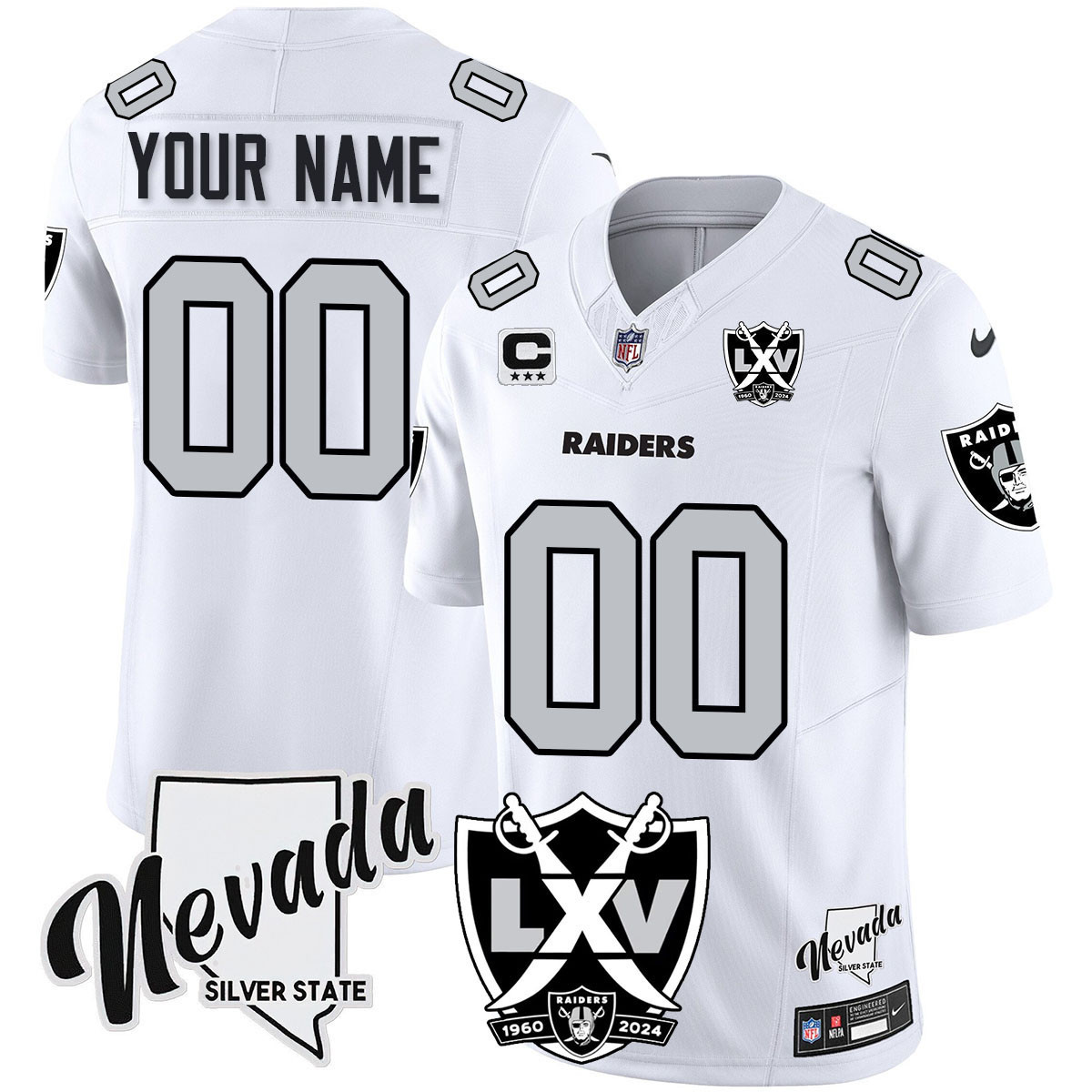 Men's Las Vegas Raiders 2024 Vapor Limited Custom White Jersey - 65th Anniversary - All Stitched