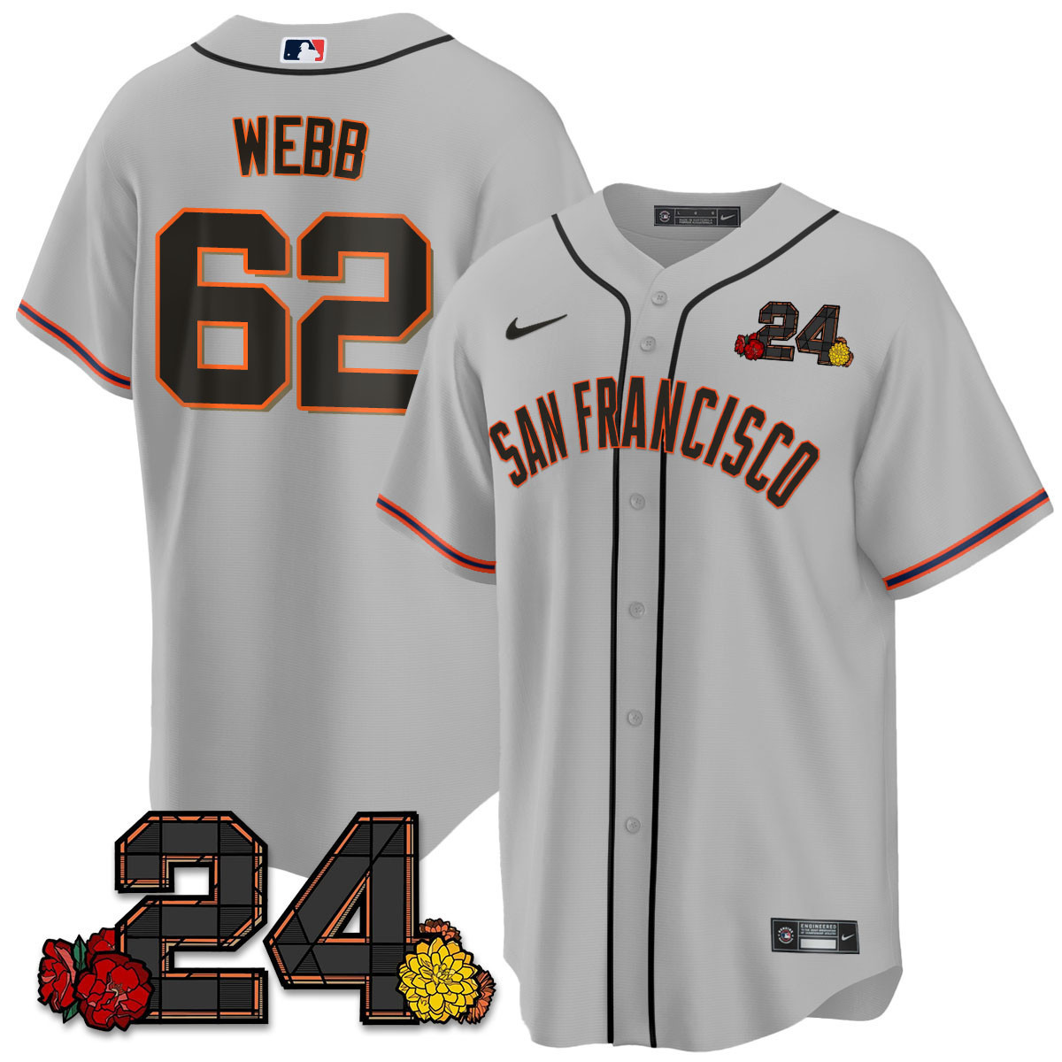 Men's Logan Webb San Francisco Giants 2024 Willie Mays Patch Vapor Premier Limited Gray Jersey V2 - All Stitched