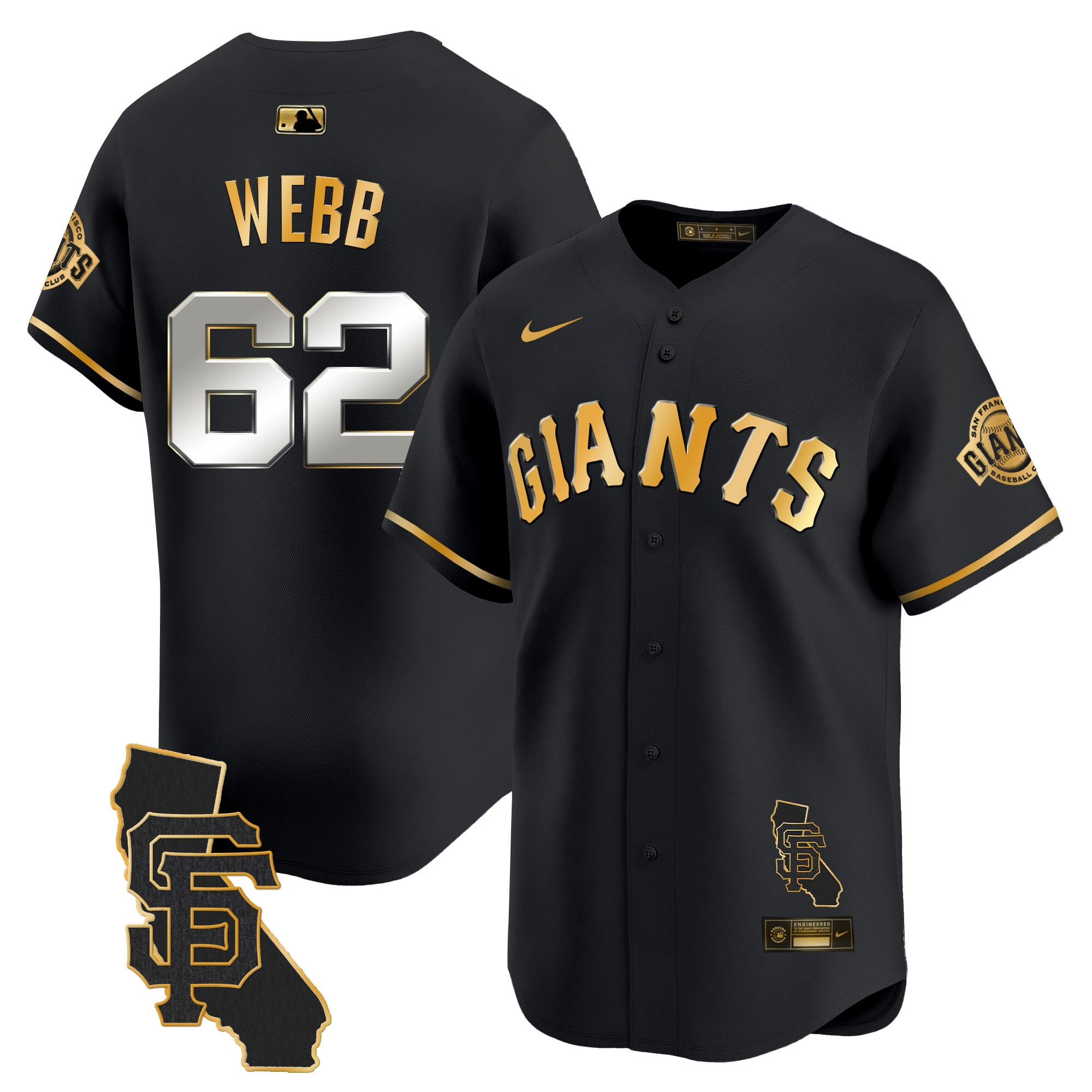 Men's Logan Webb San Francisco Giants California Patch Vapor Premier Limited Black Gold Jersey - All Stitched