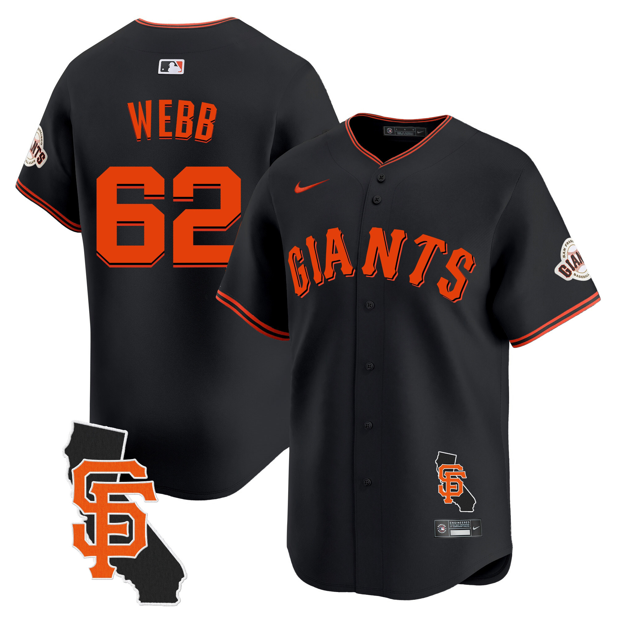 Men's Logan Webb San Francisco Giants California Patch Vapor Premier Limited Black Jersey - All Stitched
