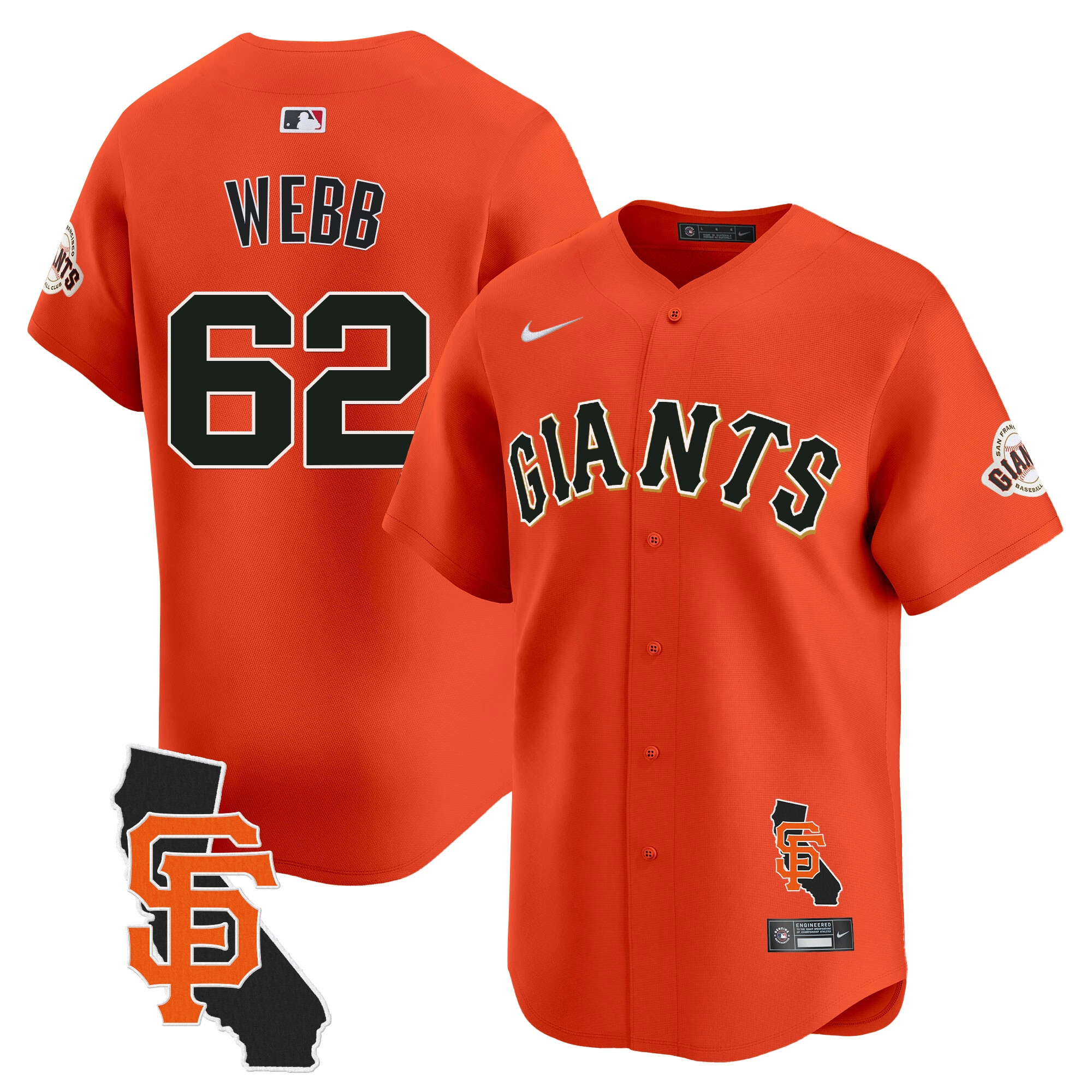 Men's Logan Webb San Francisco Giants California Patch Vapor Premier Limited Orange Jersey - All Stitched