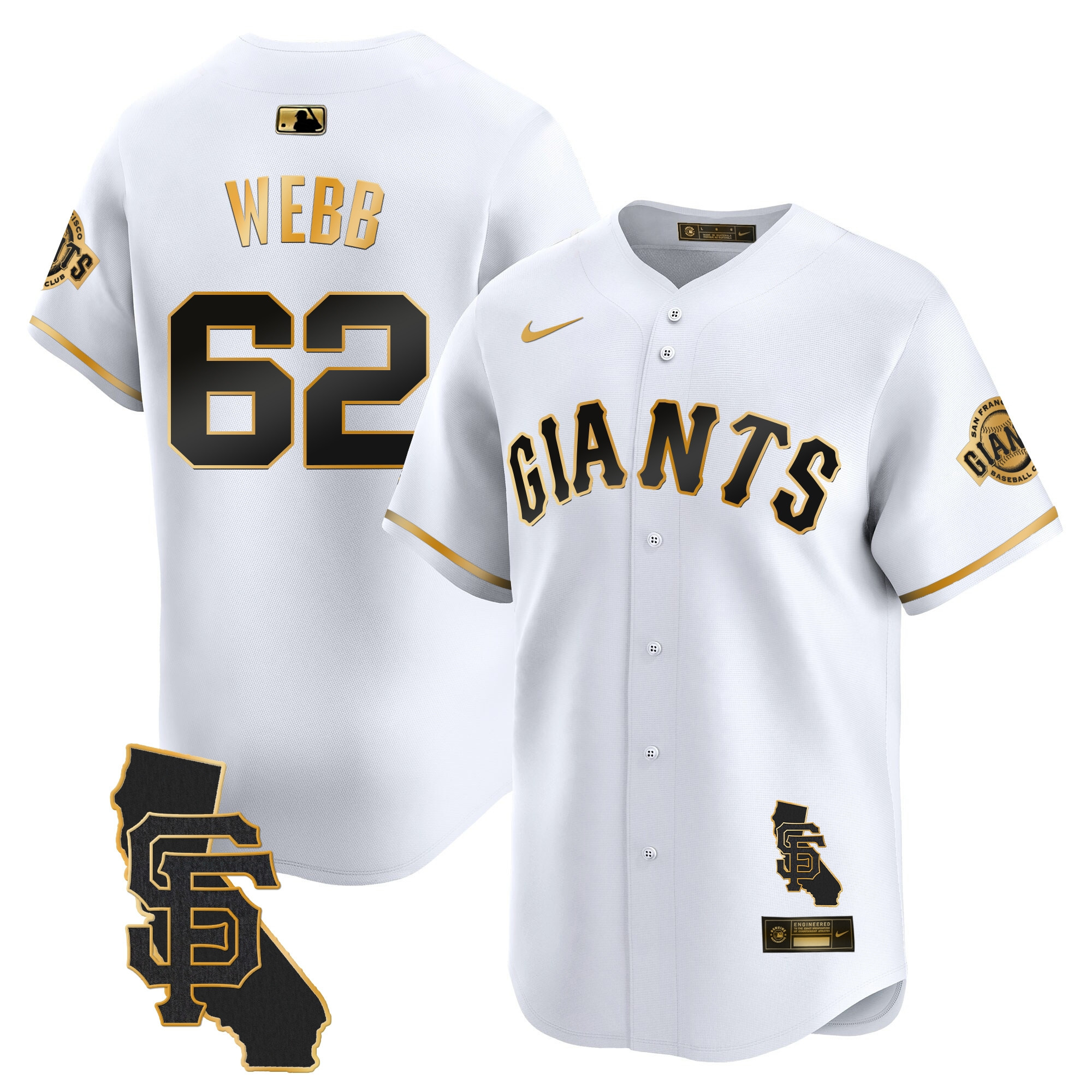Men's Logan Webb San Francisco Giants California Patch Vapor Premier Limited White Gold Jersey - All Stitched