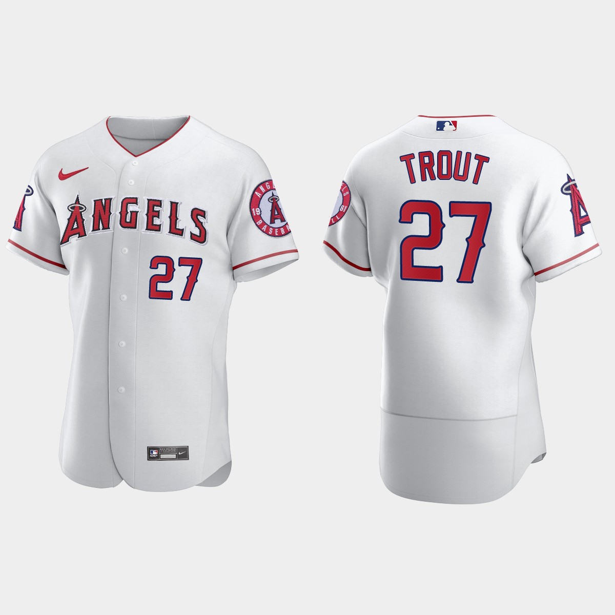 Mens Los Angeles Angels #27 Mike Trout White Jersey
