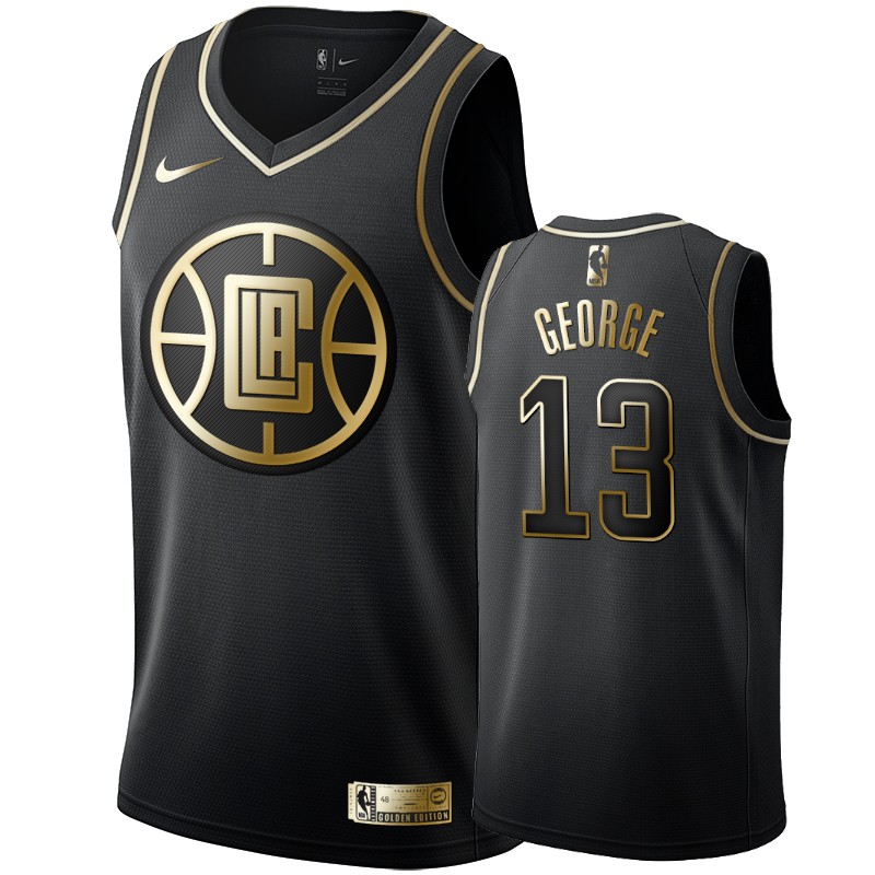 Men's Los Angeles Clippers Paul George Black #13 Golden Edition Jersey