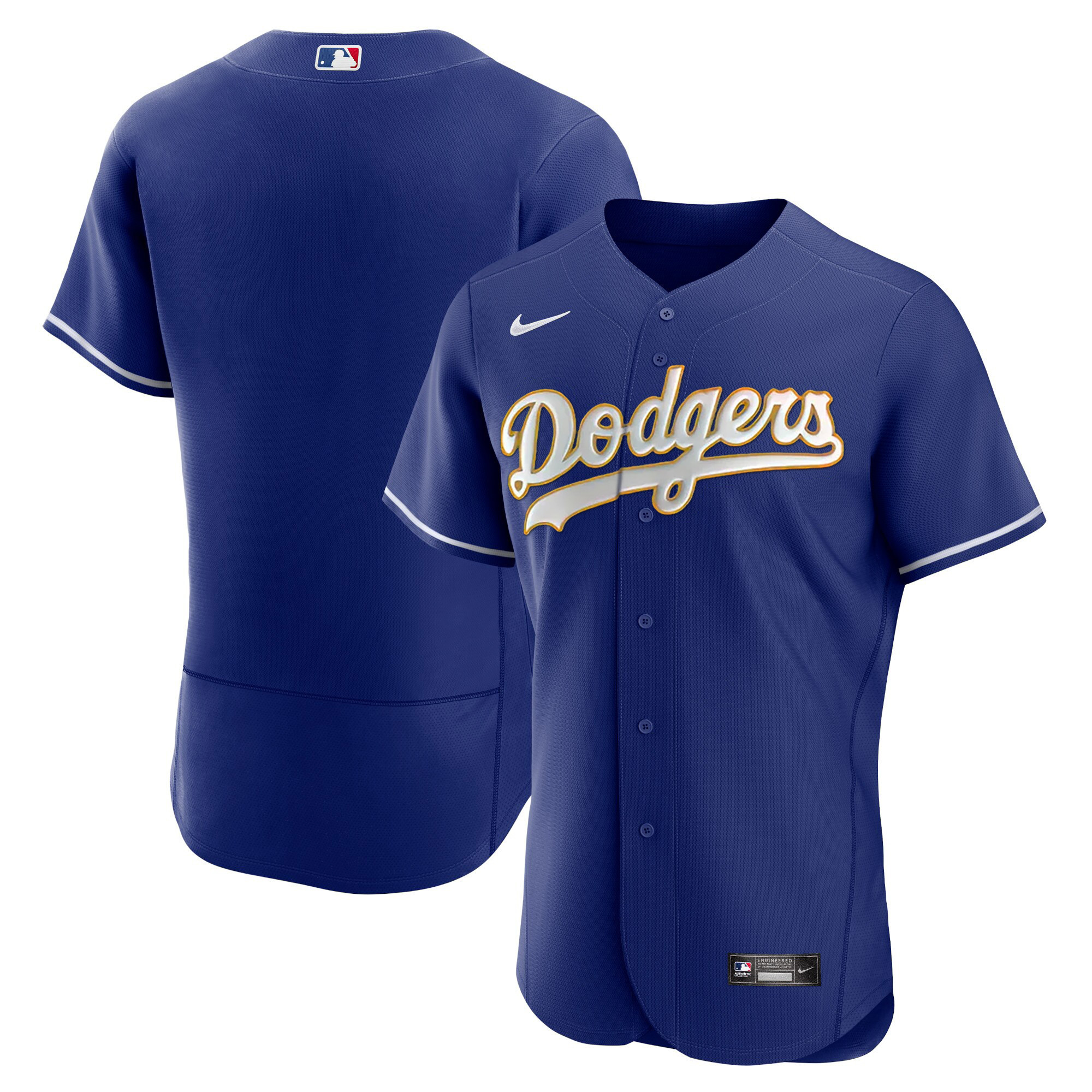 Men's Los Angeles Dodgers Gold Trim Flex Base Royal Jersey - All Stitched