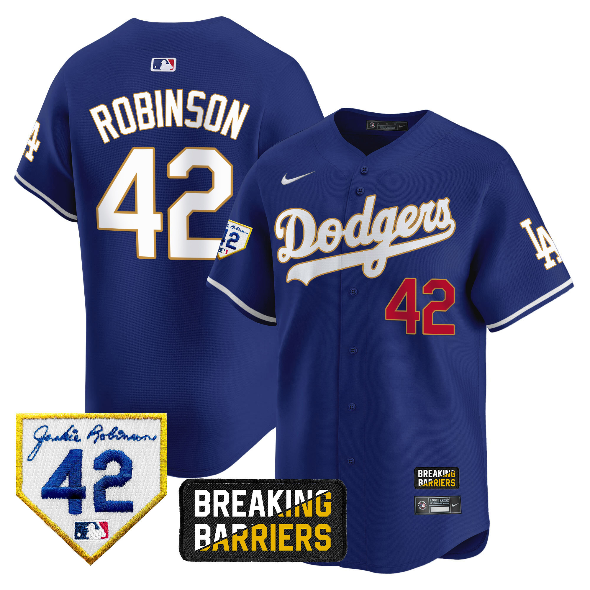 Men's Los Angeles Dodgers Jackie Robinson Breaking Barriers Patch Vapor Premier Limited Royal Jersey - All Stitched