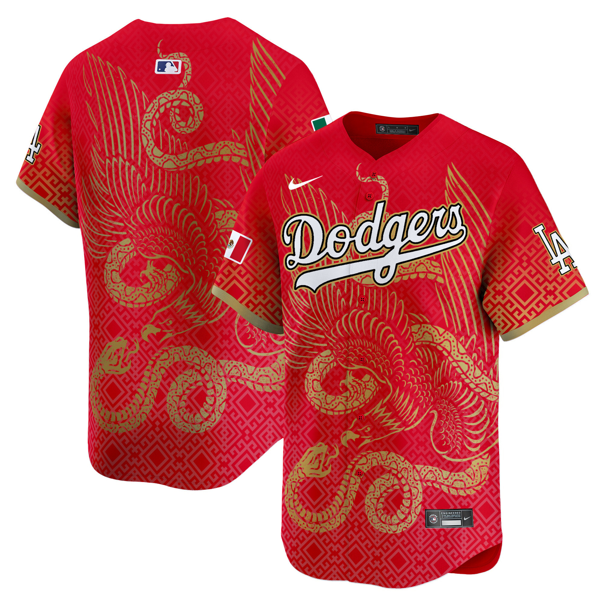 Men's Los Angeles Dodgers Mexico Aztec Serpent Pattern Vapor Premier Limited Red Jersey - Printed