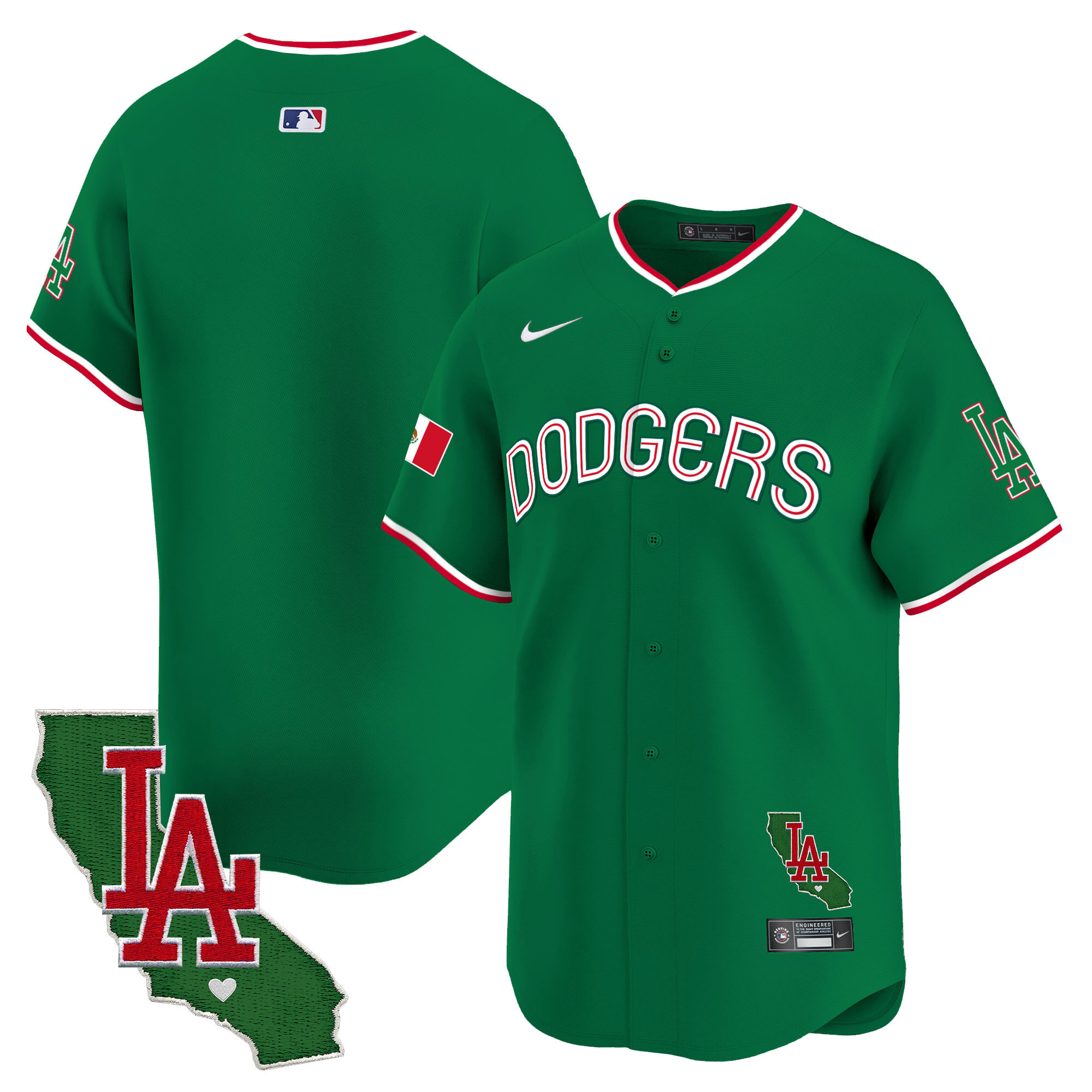 Men's Los Angeles Dodgers Mexico California Patch Vapor Premier Limited Green Jersey V3 - All Stitched