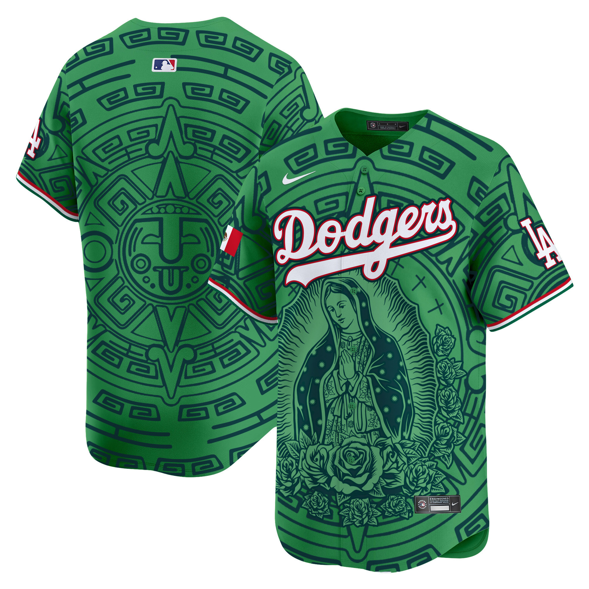 Men's Los Angeles Dodgers Mexico Guadalupe Vapor Premier Limited Green Jersey V2 - Printed