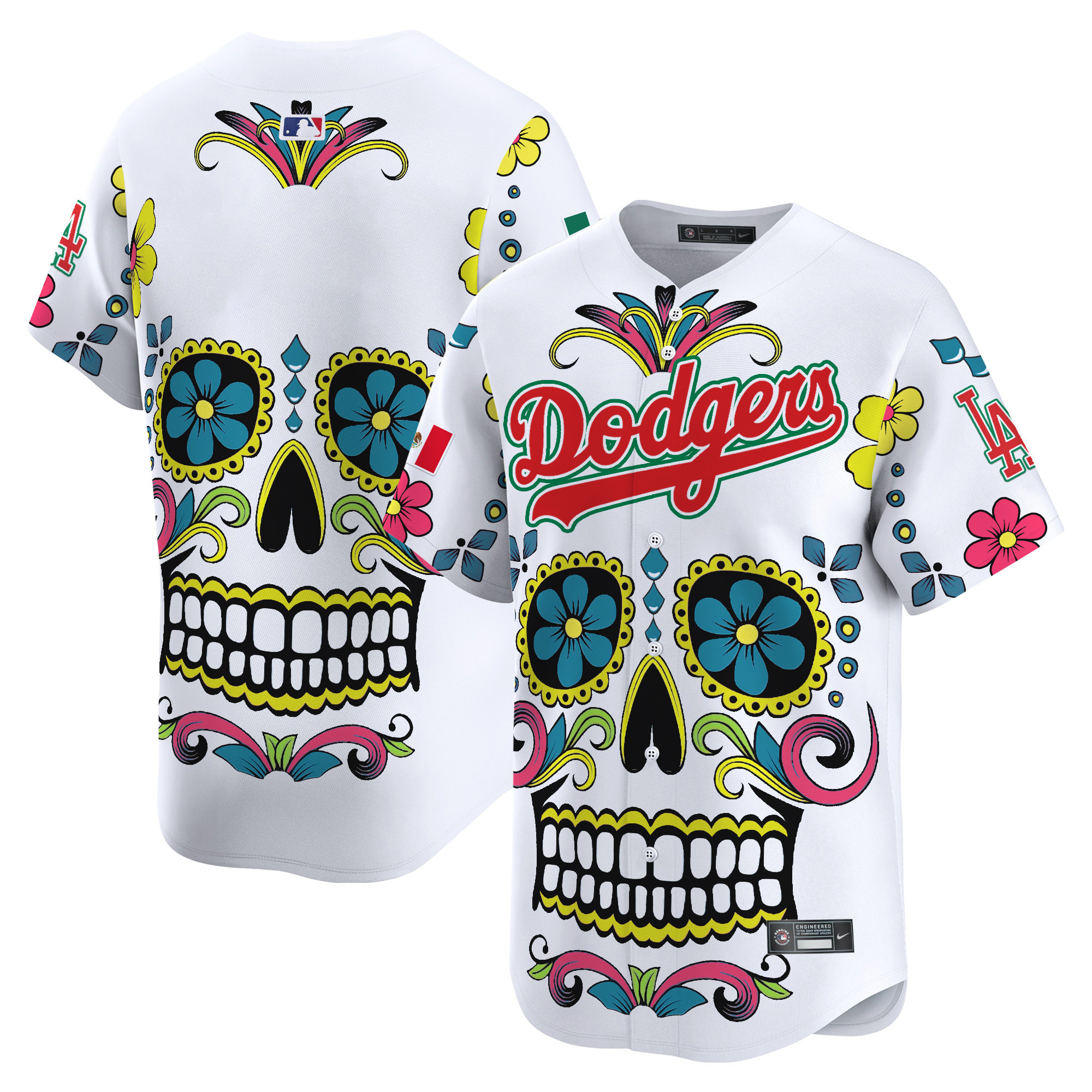 Men's Los Angeles Dodgers Mexico Sugar Skull Vapor Premier Limited White Jersey - Printed