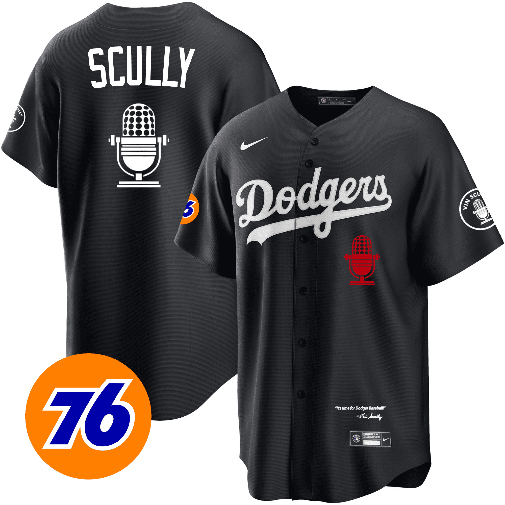 Men's Los Angeles Dodgers Vin Scully 76 Patch Cool Black Jersey - All Stitched