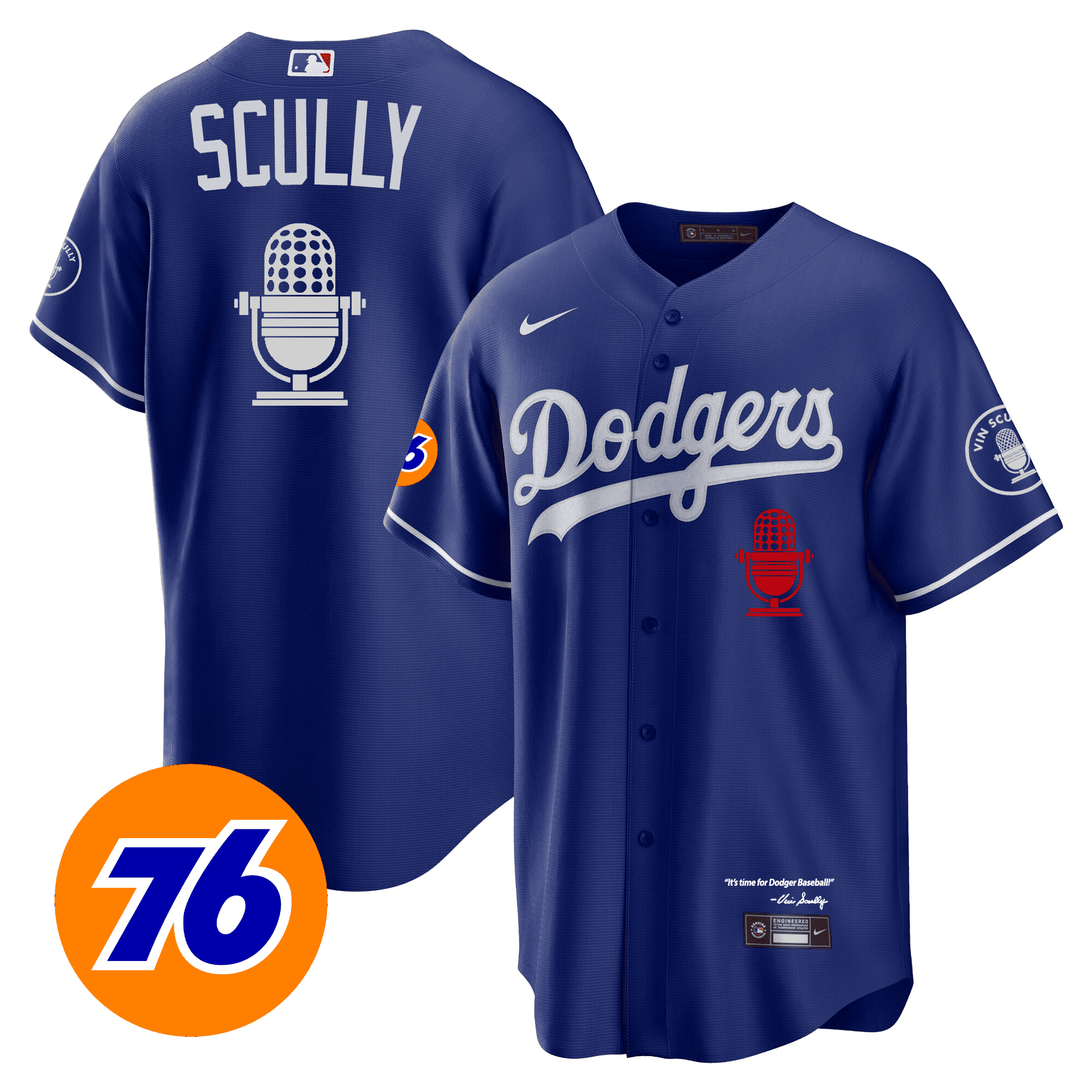 Men's Los Angeles Dodgers Vin Scully 76 Patch Cool Royal Jersey - All Stitched