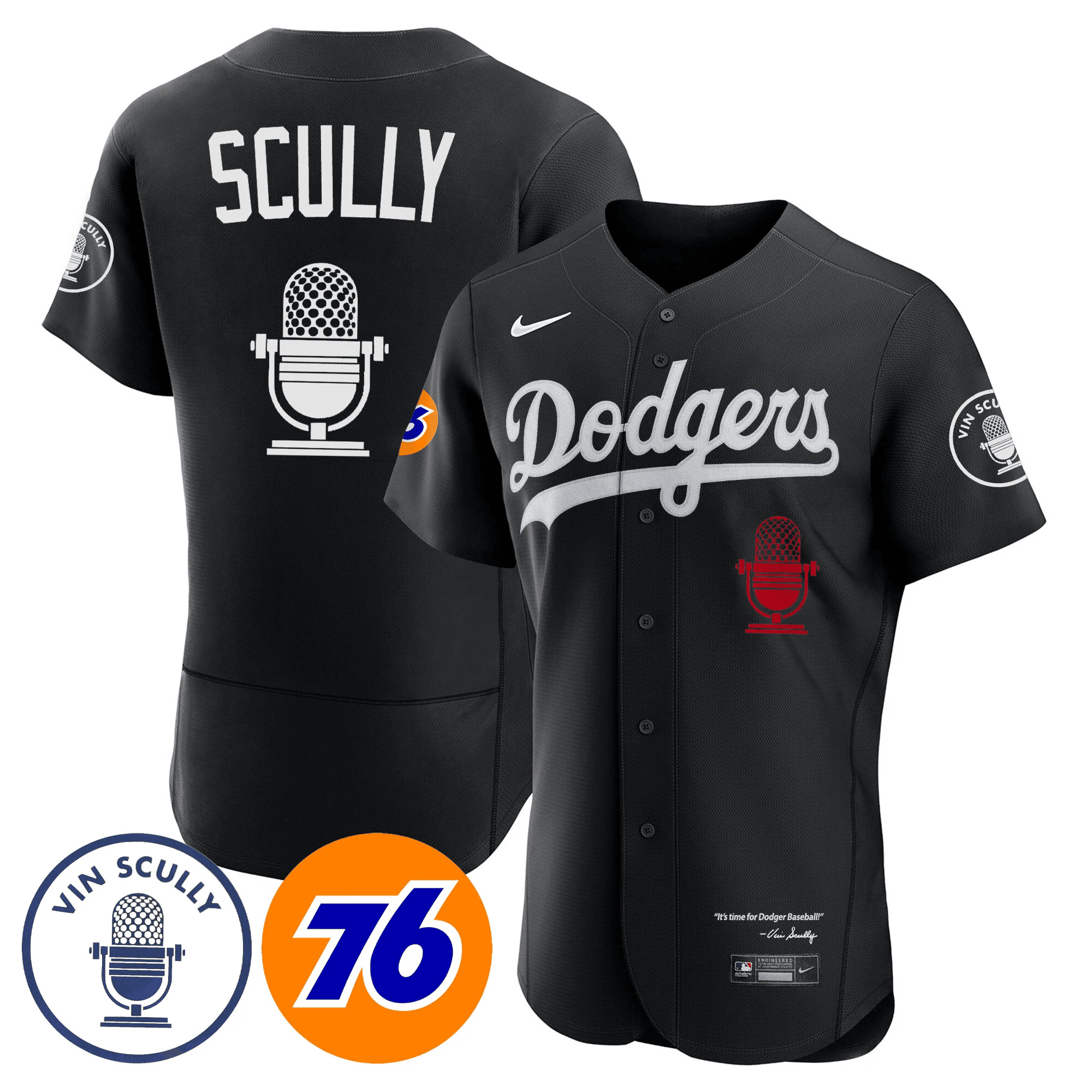 Men's Los Angeles Dodgers Vin Scully 76 Patch Flex Black Jersey - All Stitched