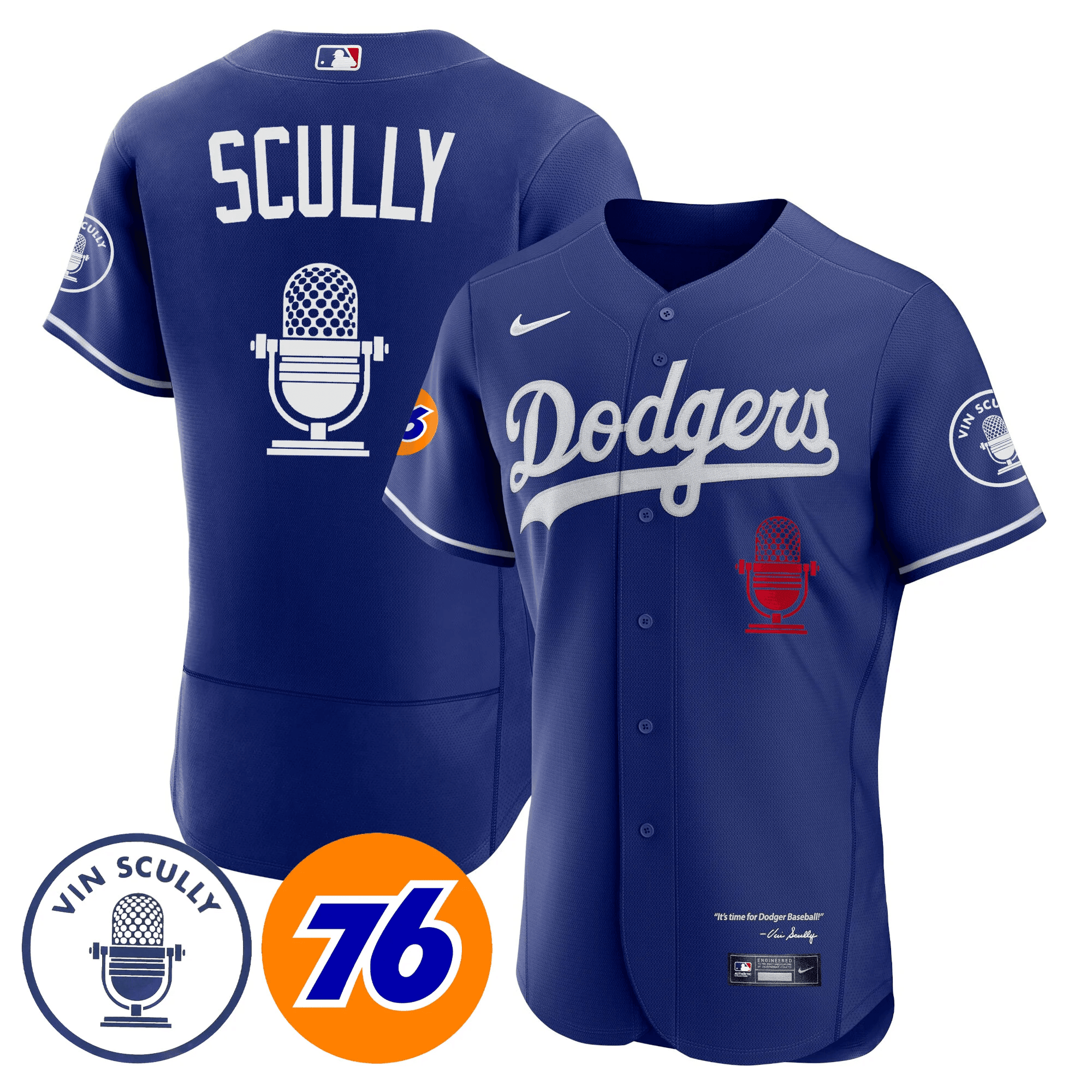 Men's Los Angeles Dodgers Vin Scully 76 Patch Flex Royal Jersey - All Stitched